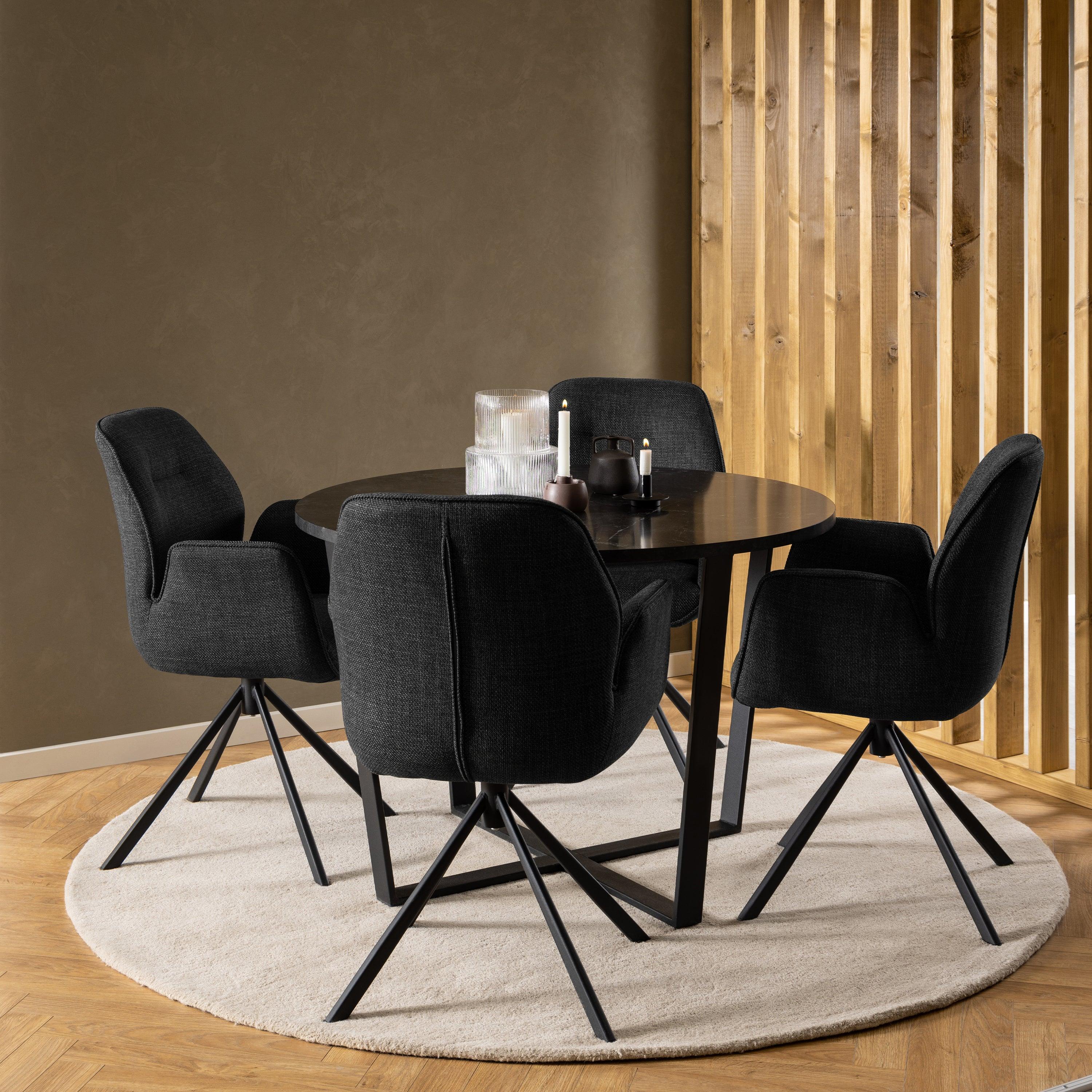 Amani Round Dining Table with Marble Effect Top - YANDZ HOME