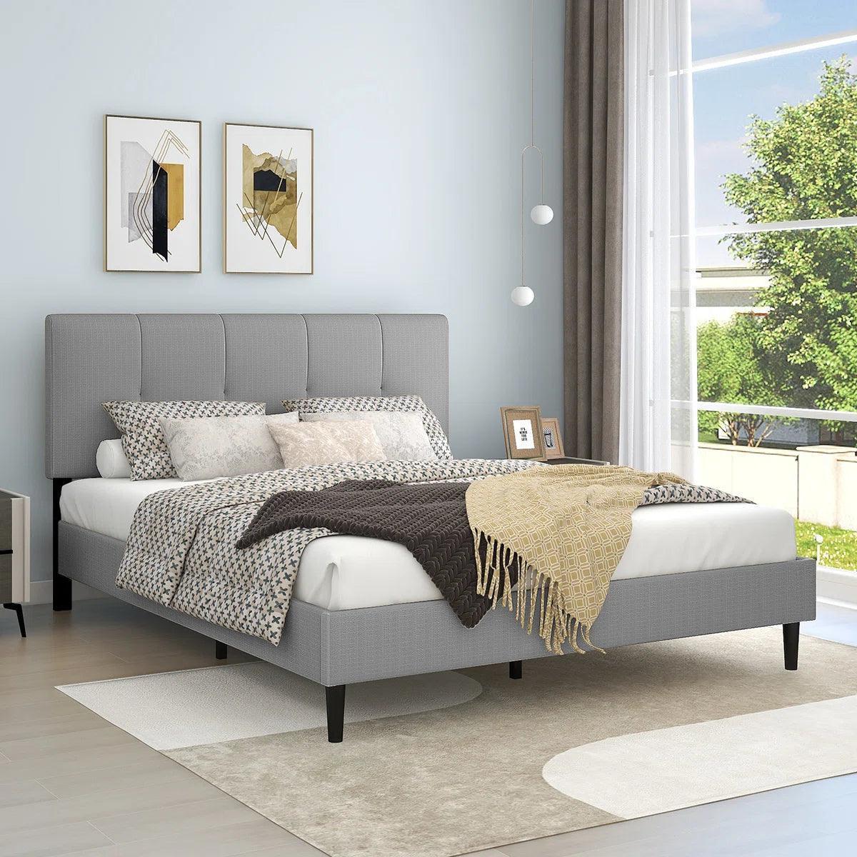 Watson Light Gray Upholstered Platform Bed - YANDZ HOME