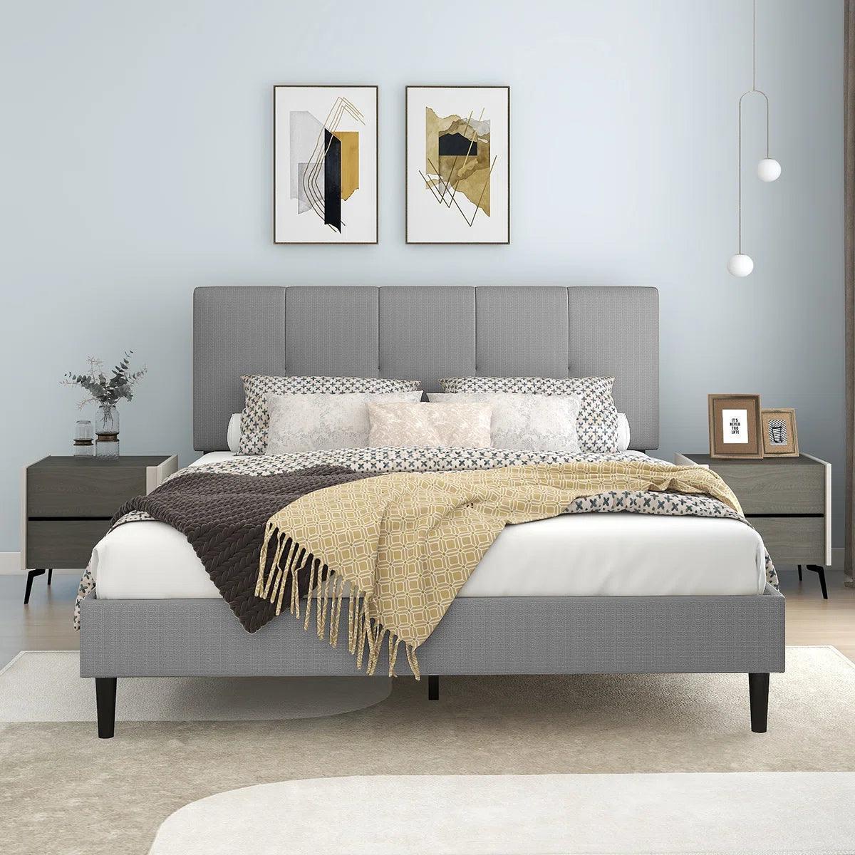Watson Light Gray Upholstered Platform Bed - YANDZ HOME