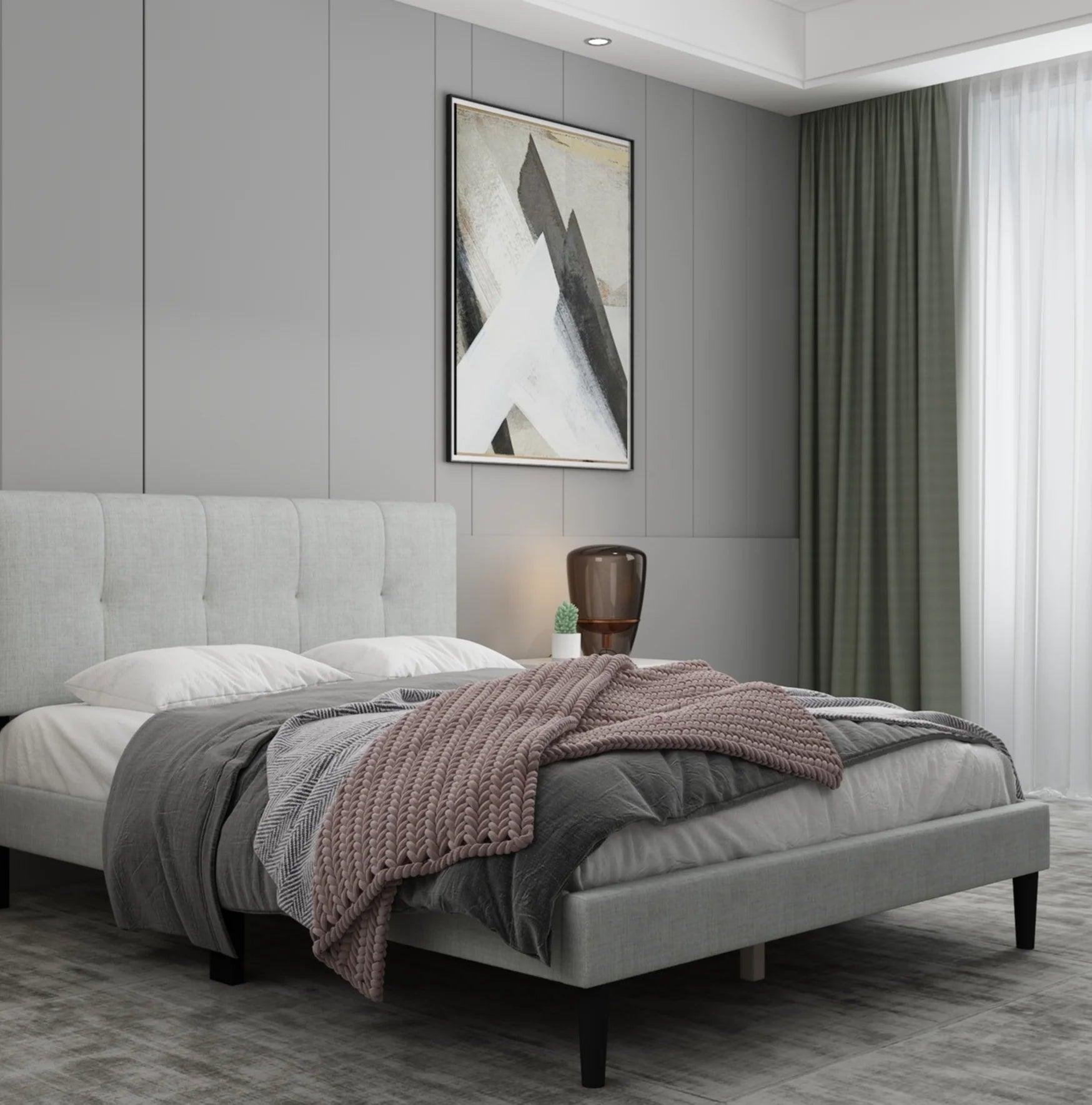 Watson Light Gray Upholstered Platform Bed - YANDZ HOME