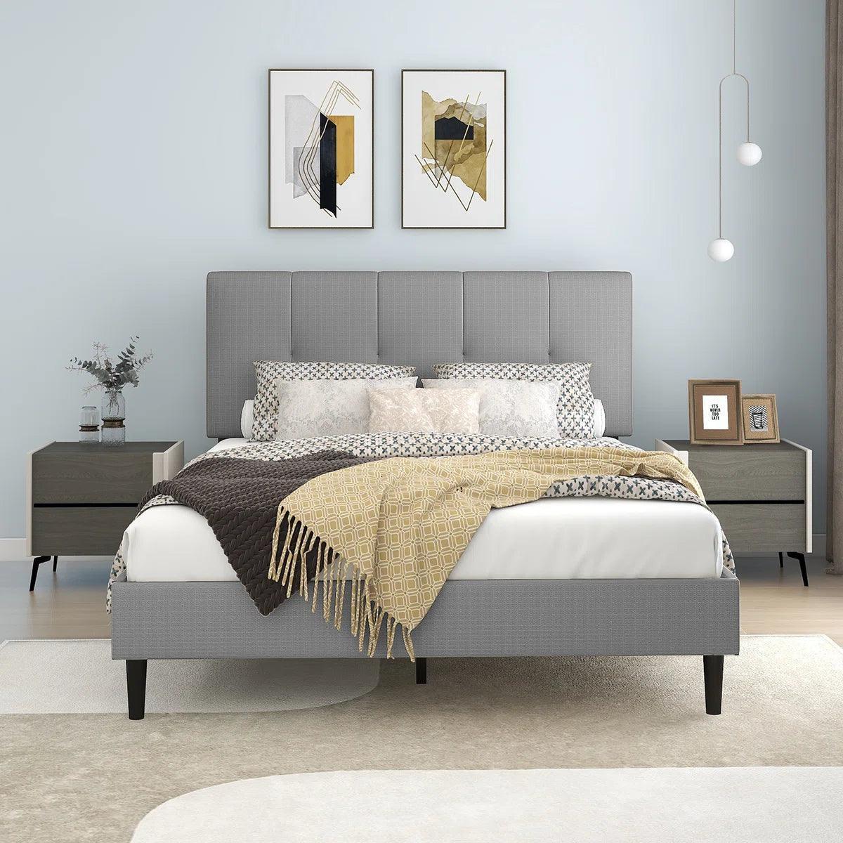 Watson Light Gray Upholstered Platform Bed - YANDZ HOME