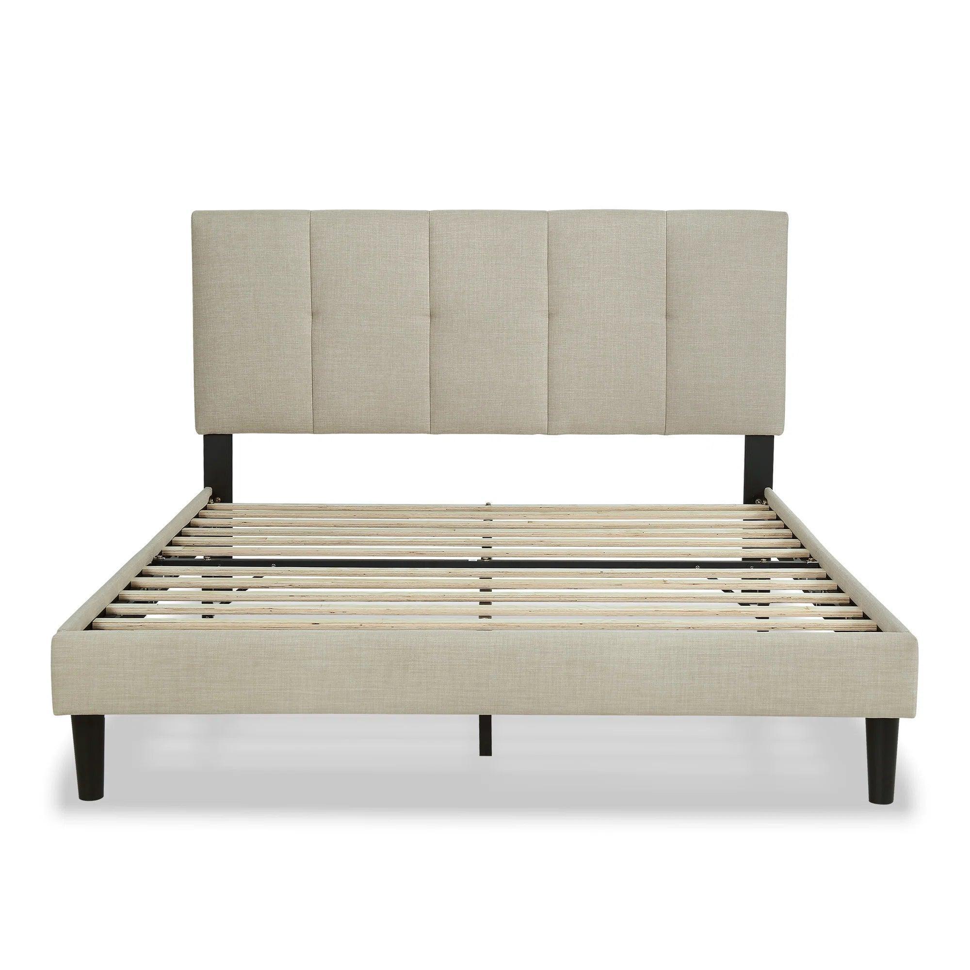 Watson Biege Upholstered Platform Bed - YANDZ HOME