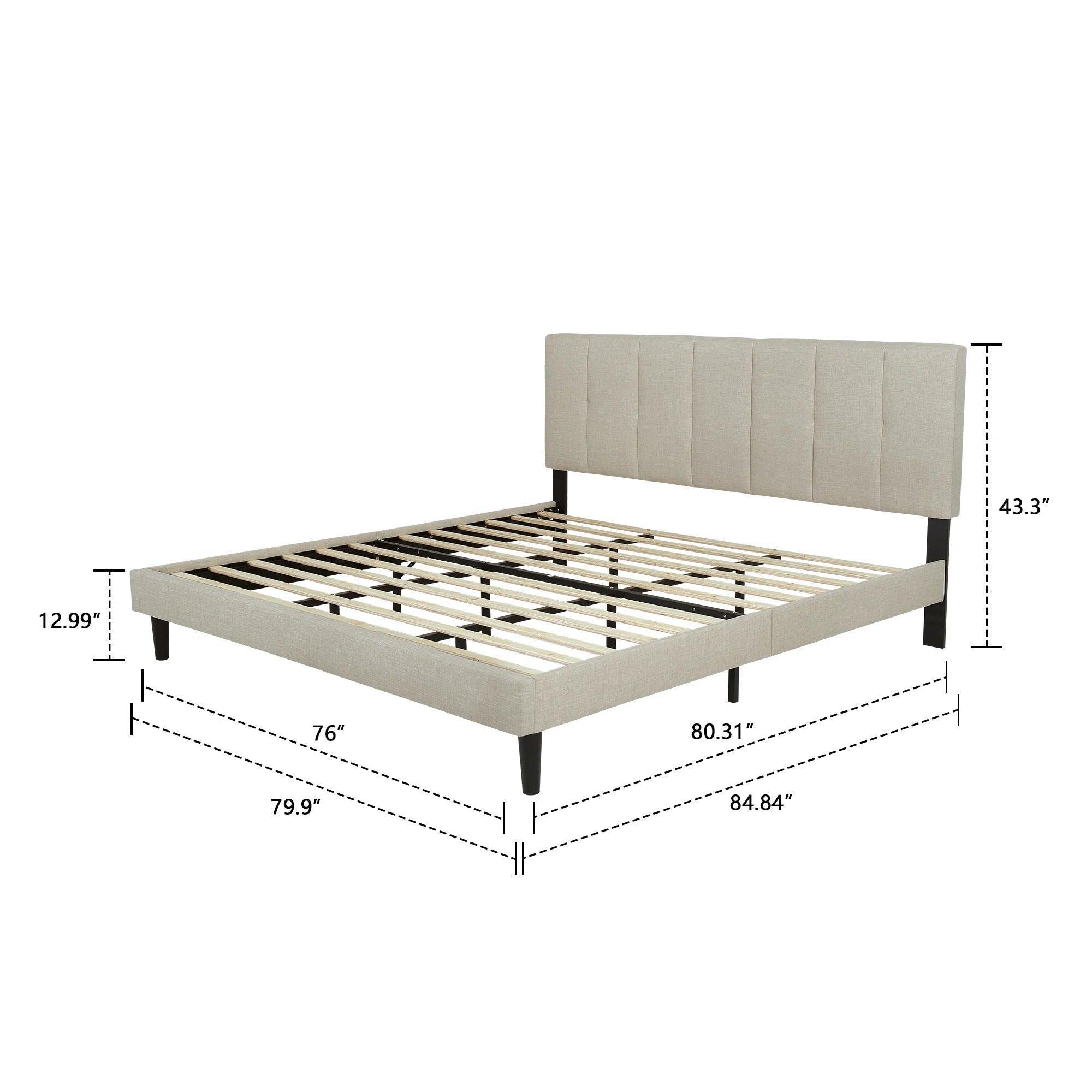Watson Biege Upholstered Platform Bed - YANDZ HOME