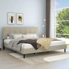 Watson Biege Upholstered Platform Bed - YANDZ HOME