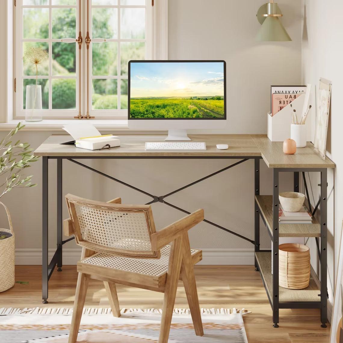 Yandz L-shaped desk with storage shelves - YANDZ HOME