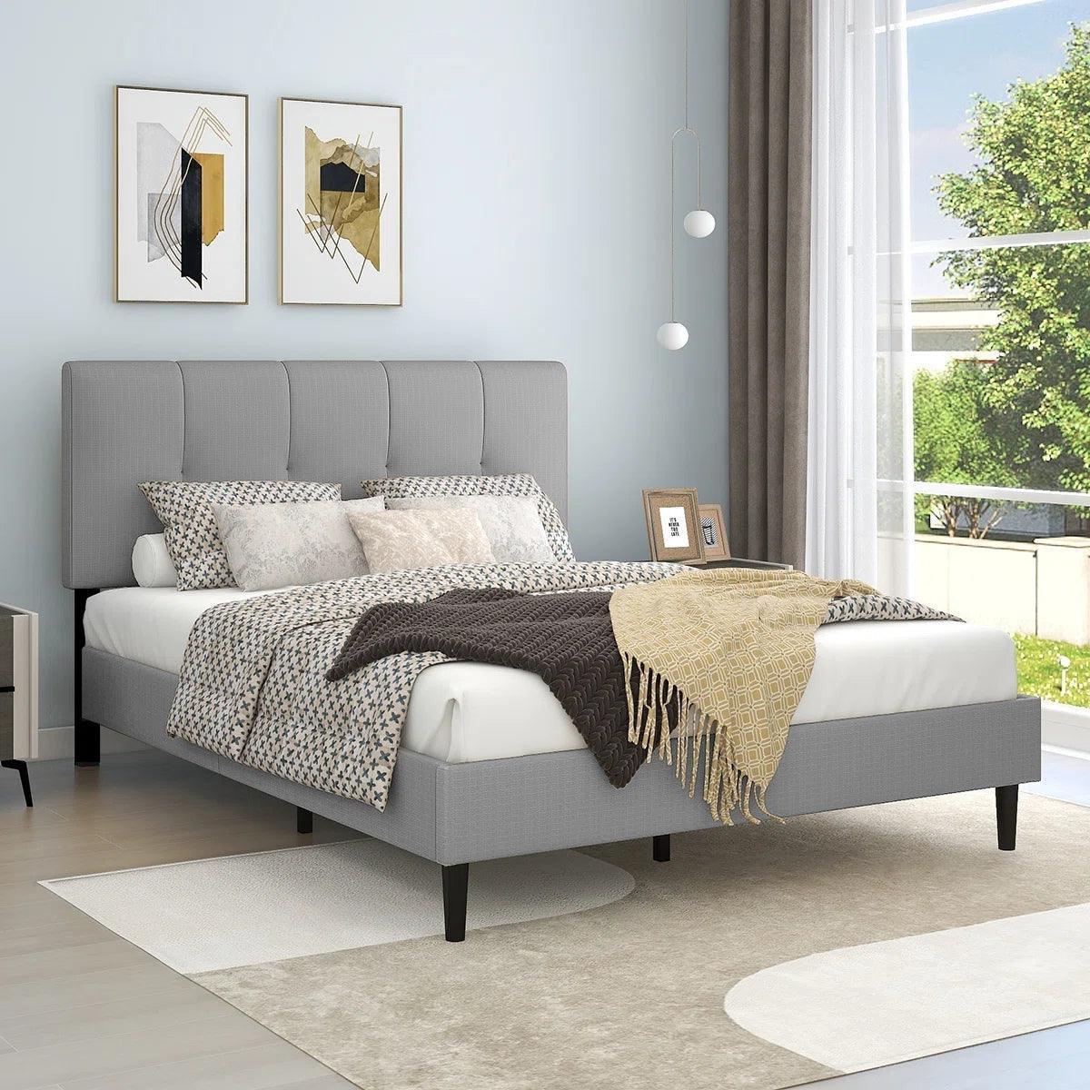 Watson Light Gray Upholstered Platform Bed - YANDZ HOME
