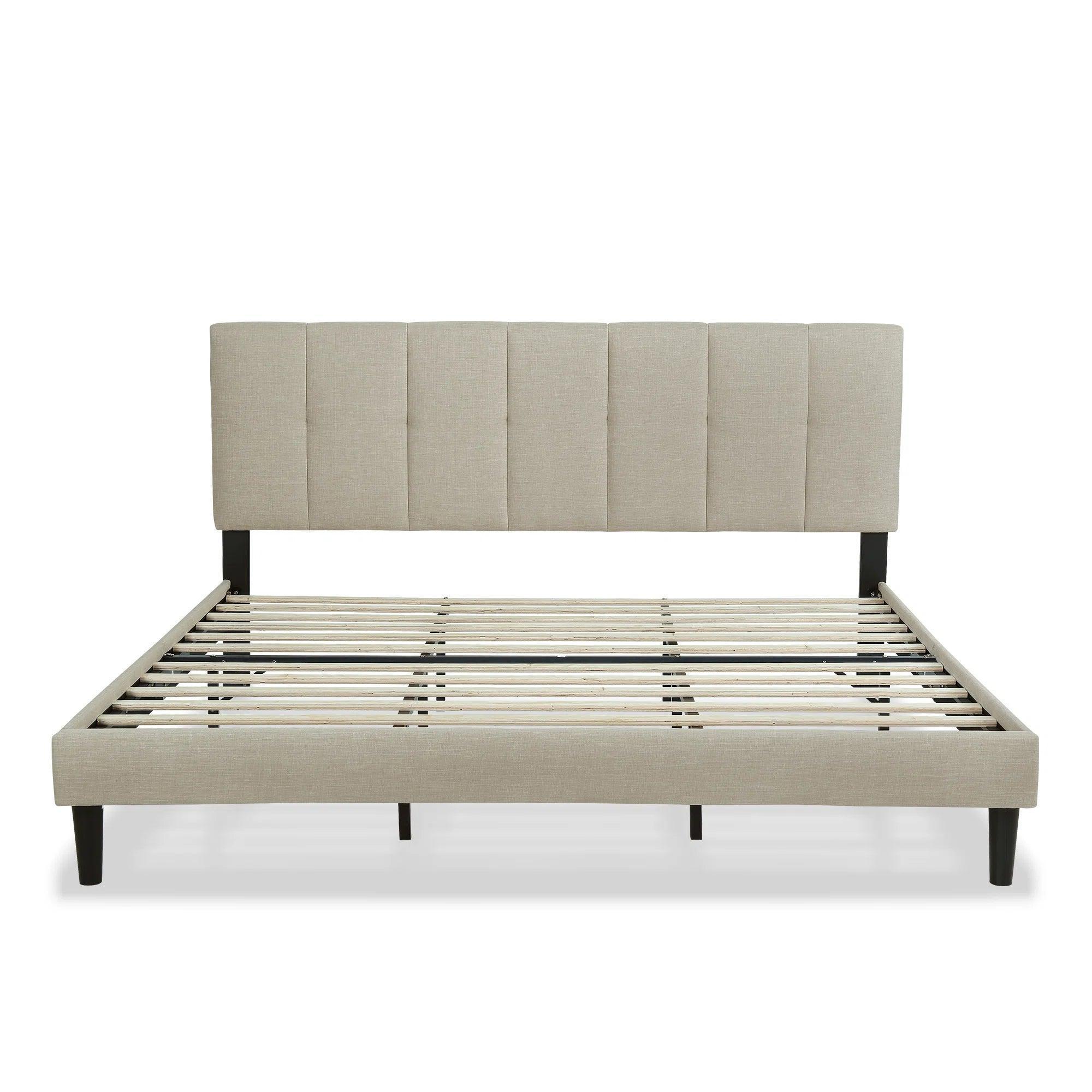 Watson Biege Upholstered Platform Bed - YANDZ HOME