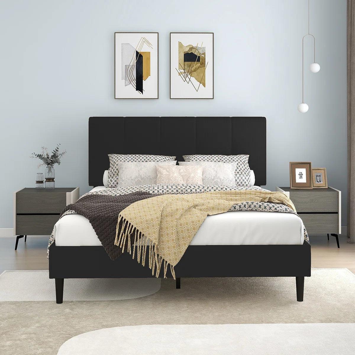 Watson Black Upholstered Platform Bed - YANDZ HOME