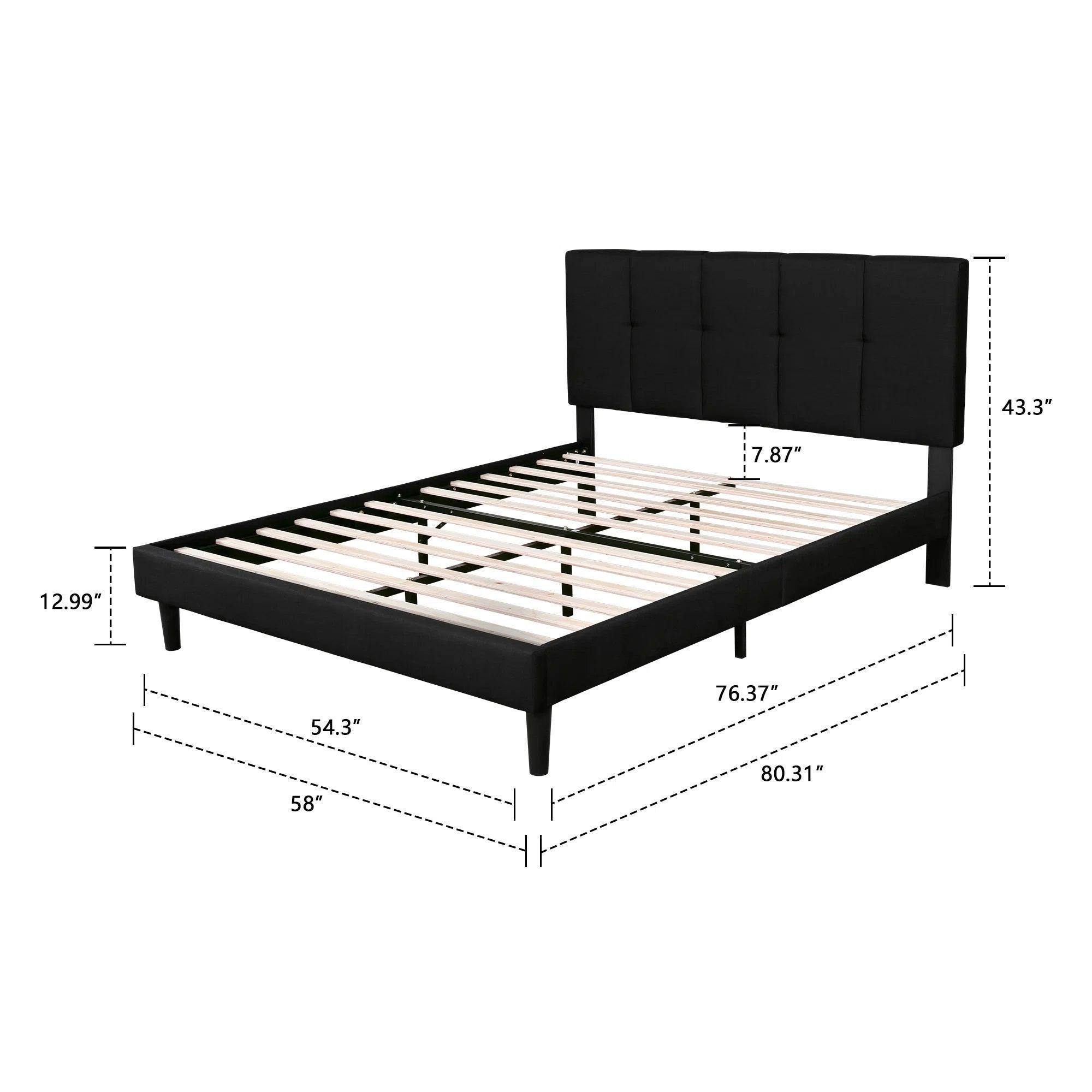 Watson Black Upholstered Platform Bed - YANDZ HOME