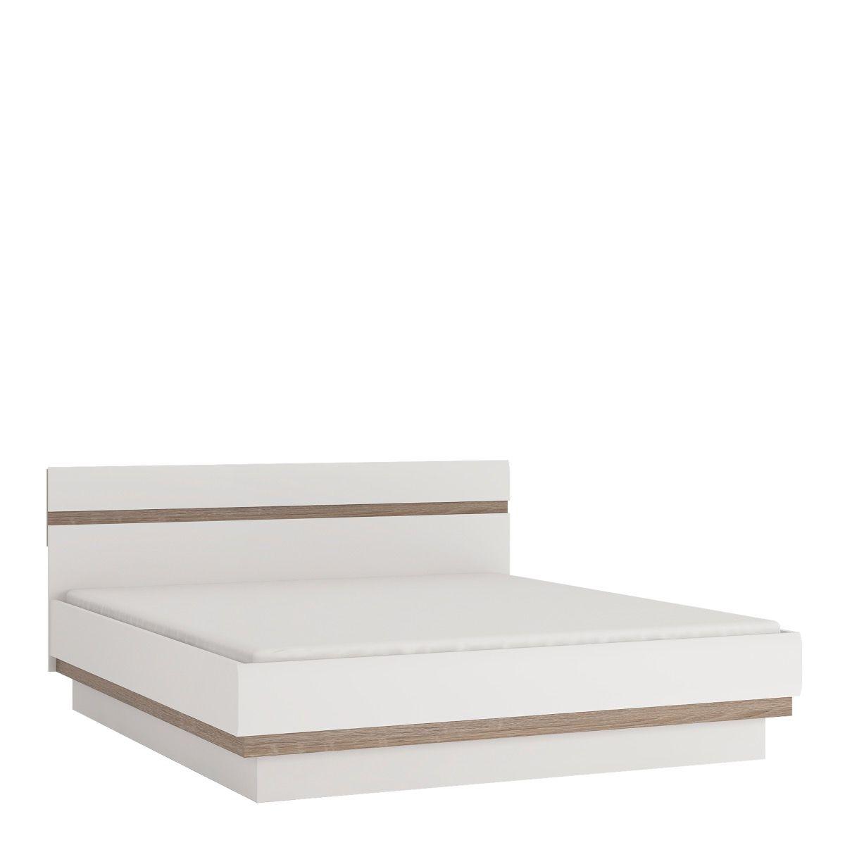 Camden King Size Lift-Up Storage Bed in White Gloss & Oak Trim - YANDZ HOME