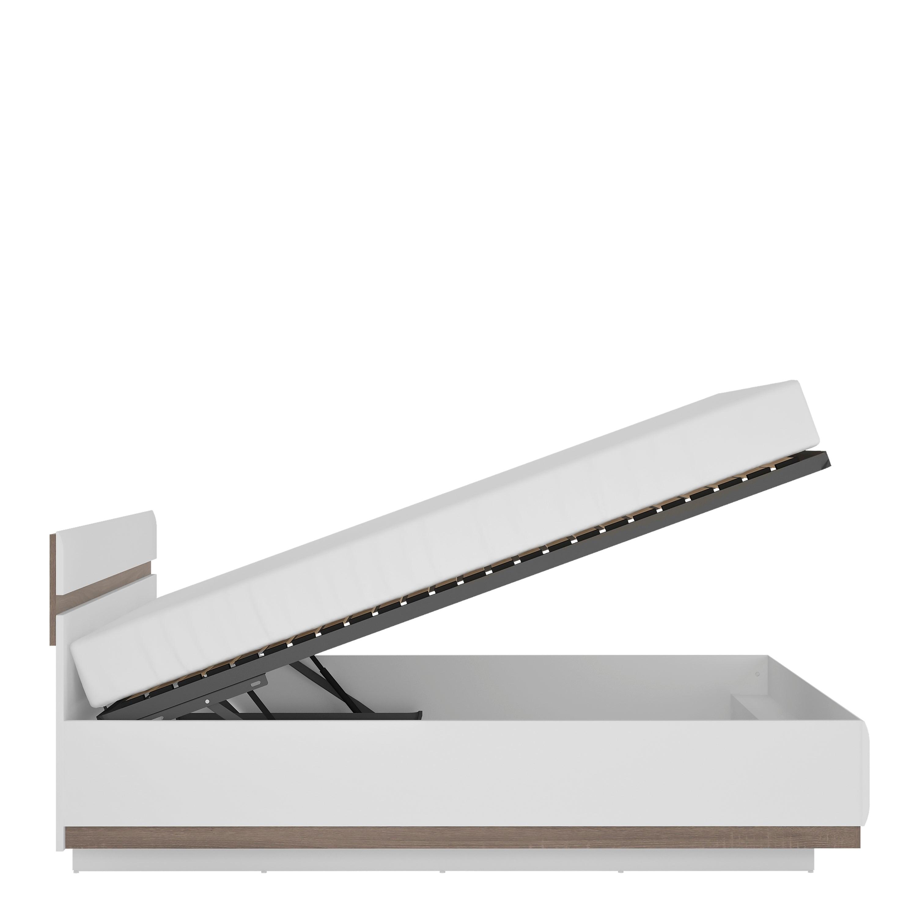 Camden King Size Lift-Up Storage Bed in White Gloss & Oak Trim - YANDZ HOME
