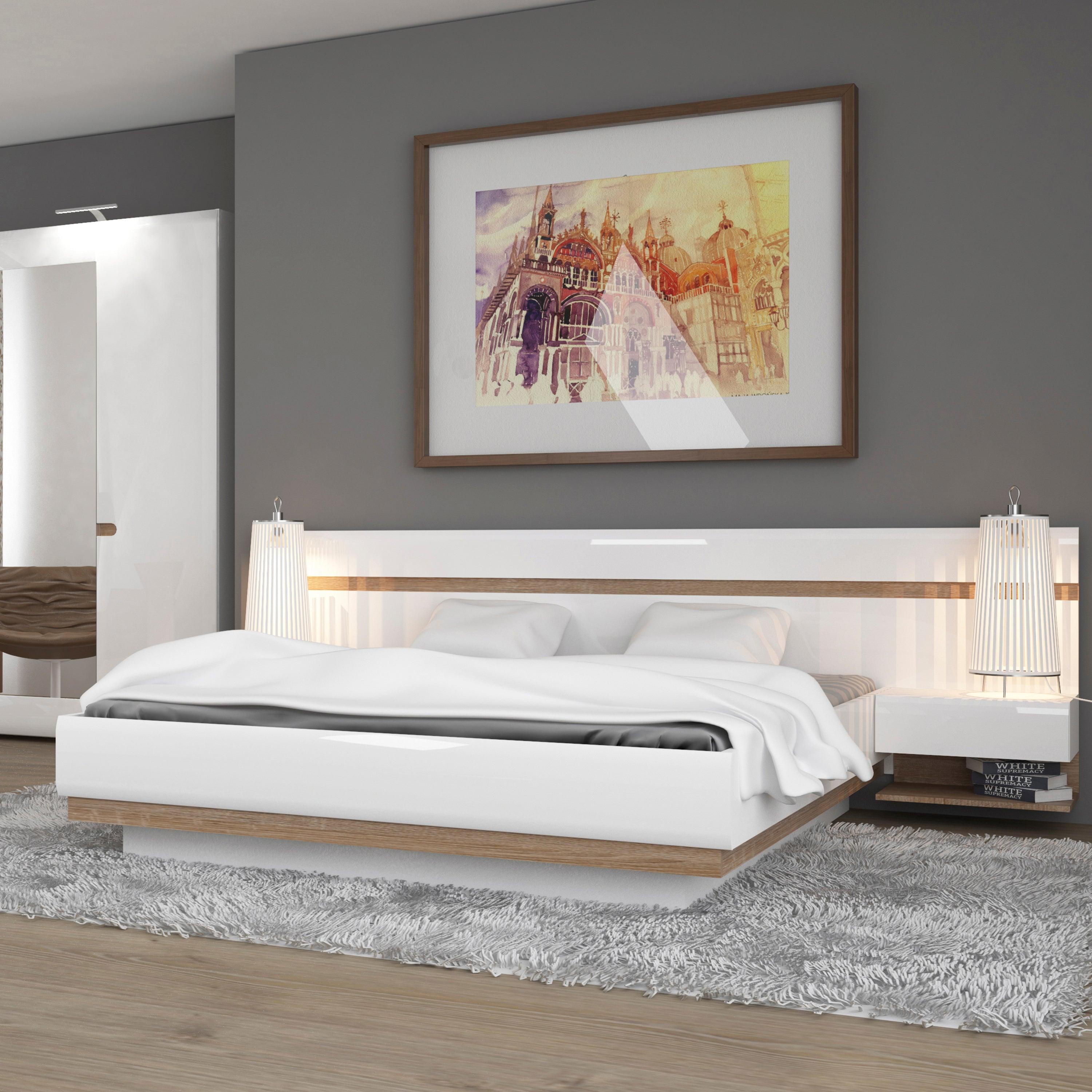 Camden King Size Lift-Up Storage Bed in White Gloss & Oak Trim - YANDZ HOME