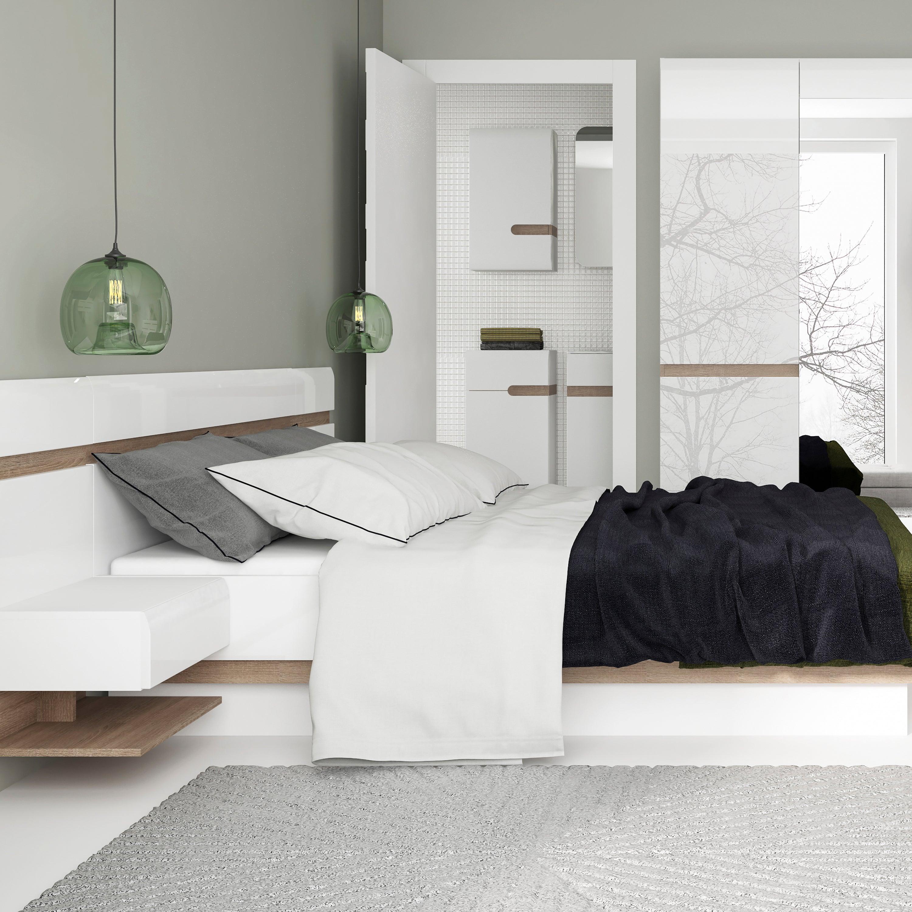 Camden King Size Lift-Up Storage Bed in White Gloss & Oak Trim - YANDZ HOME