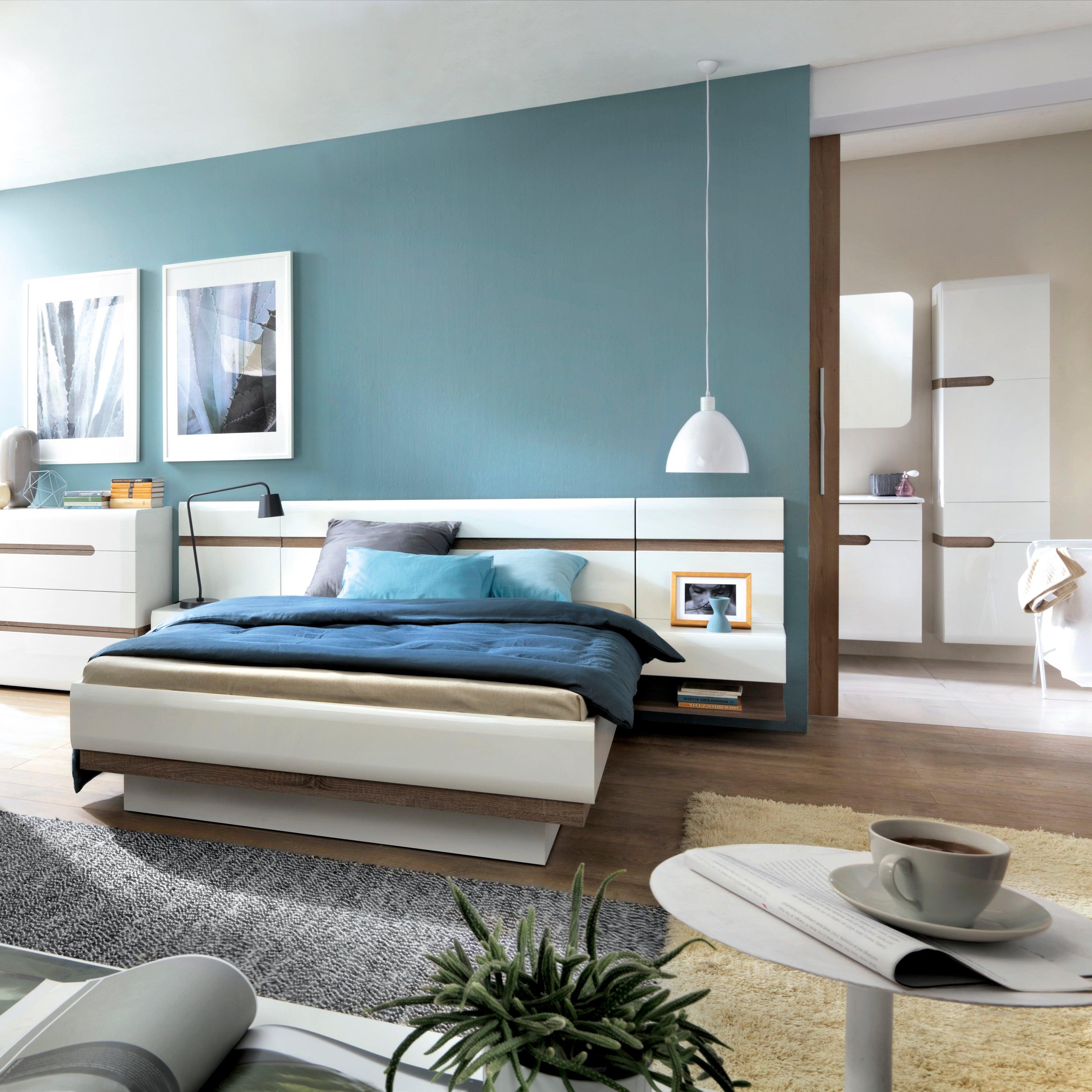 Camden King Size Lift-Up Storage Bed in White Gloss & Oak Trim - YANDZ HOME