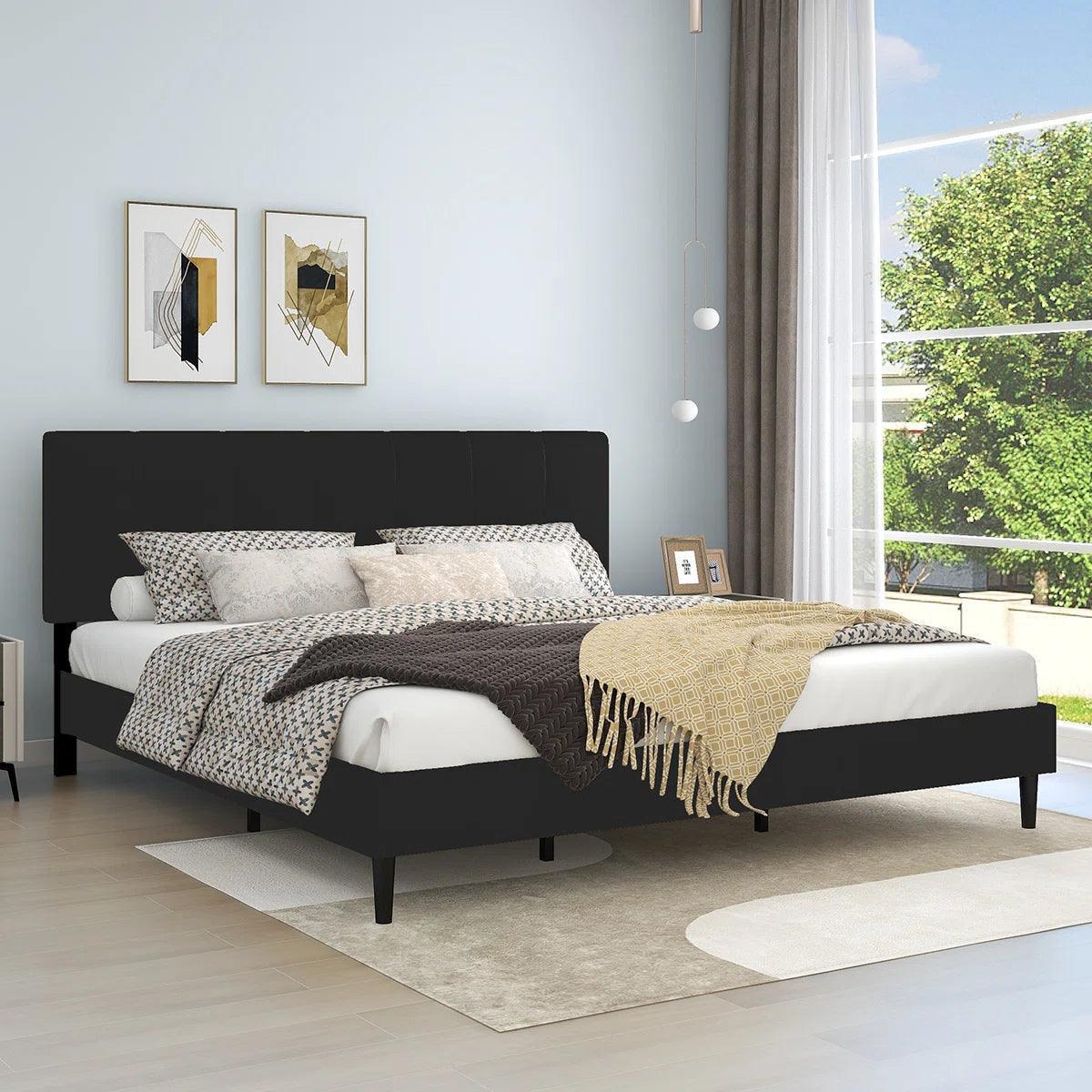 Watson Black Upholstered Platform Bed - YANDZ HOME
