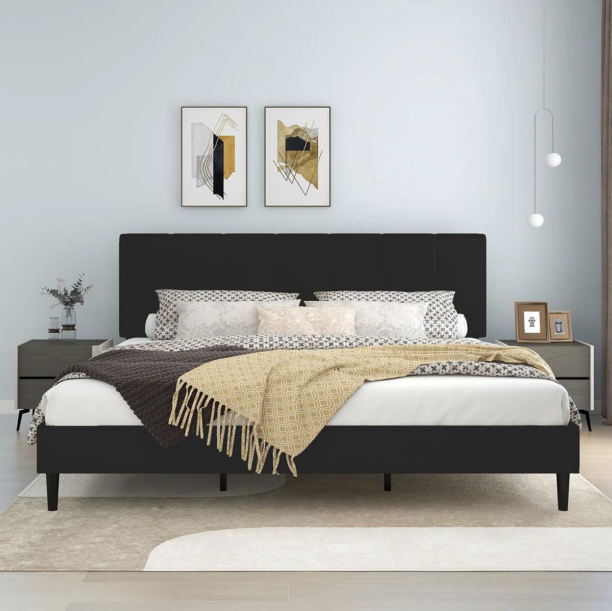 Watson Black Upholstered Platform Bed - YANDZ HOME
