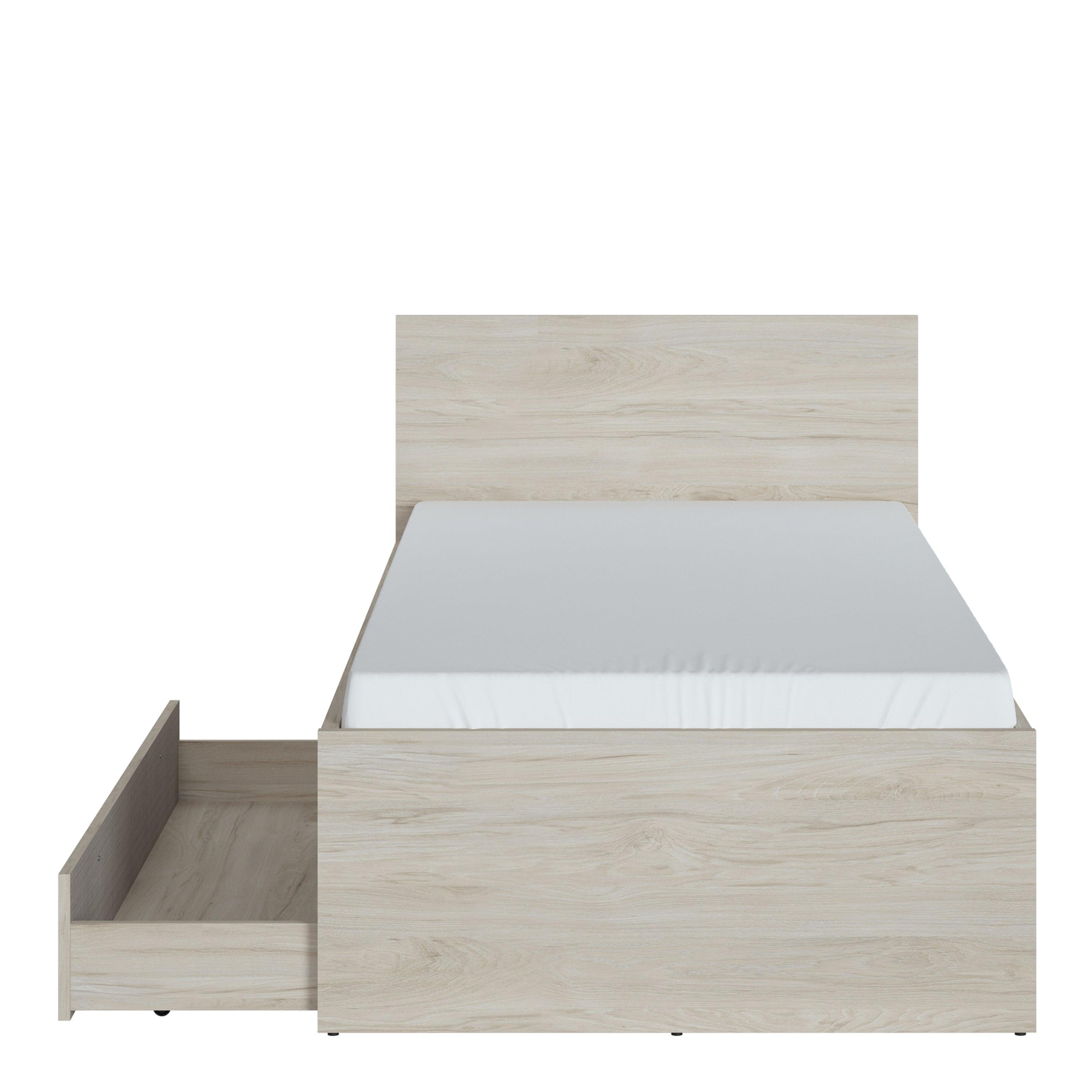 Denim Bed with 1 Drawer in Light Walnut & Grey Fabric Effect - YANDZ HOME