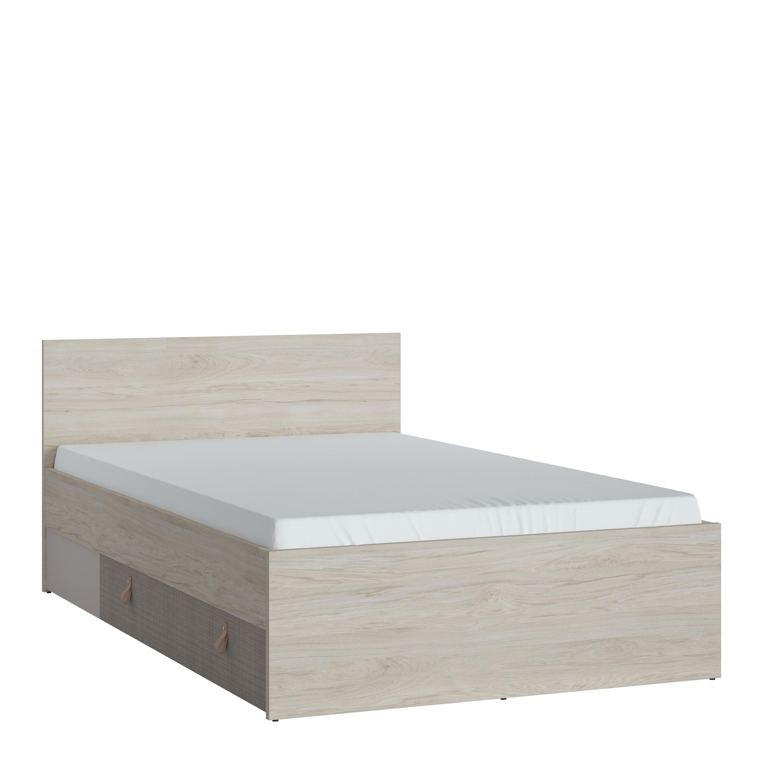 Denim Bed with 1 Drawer in Light Walnut & Grey Fabric Effect - YANDZ HOME