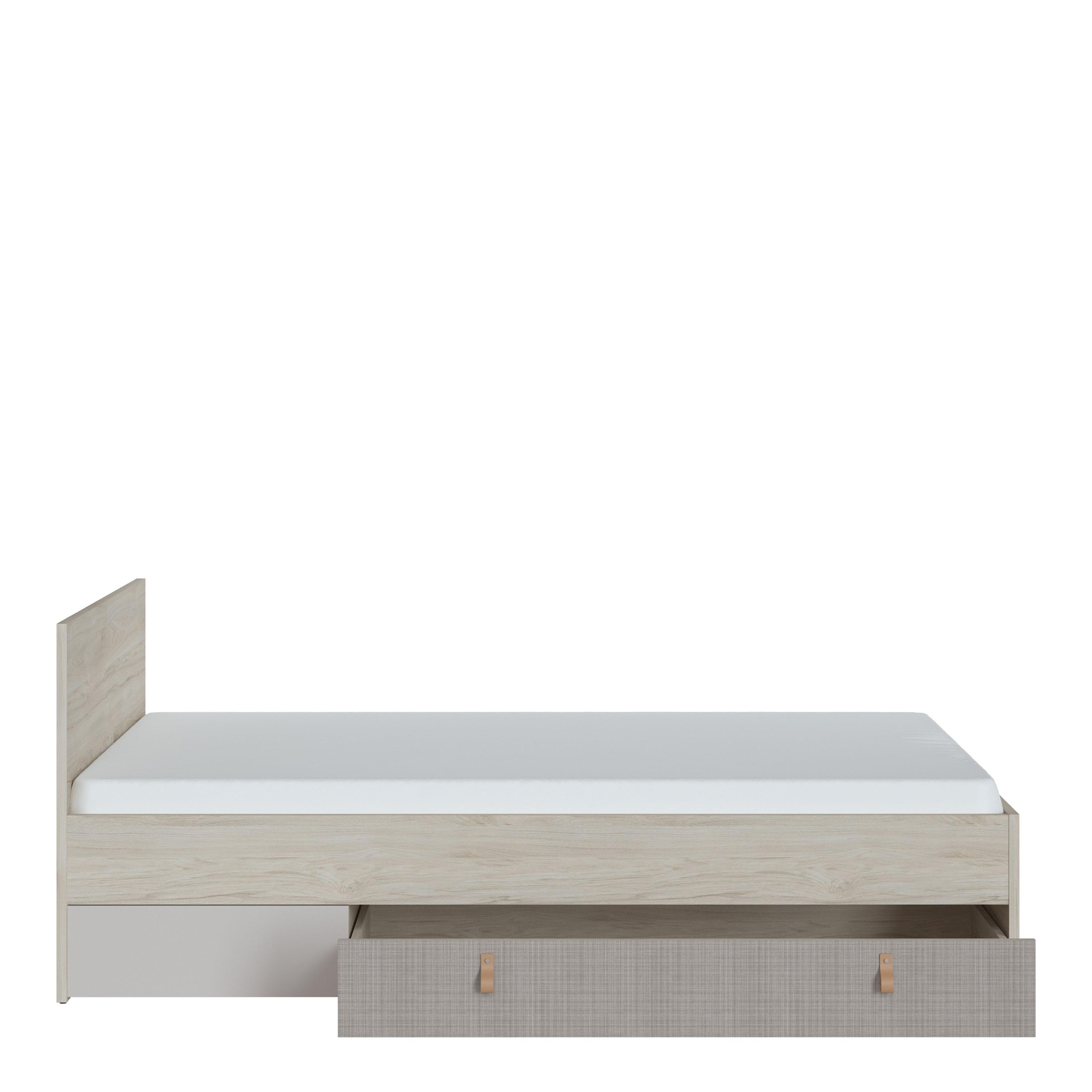 Denim Bed with 1 Drawer in Light Walnut & Grey Fabric Effect - YANDZ HOME