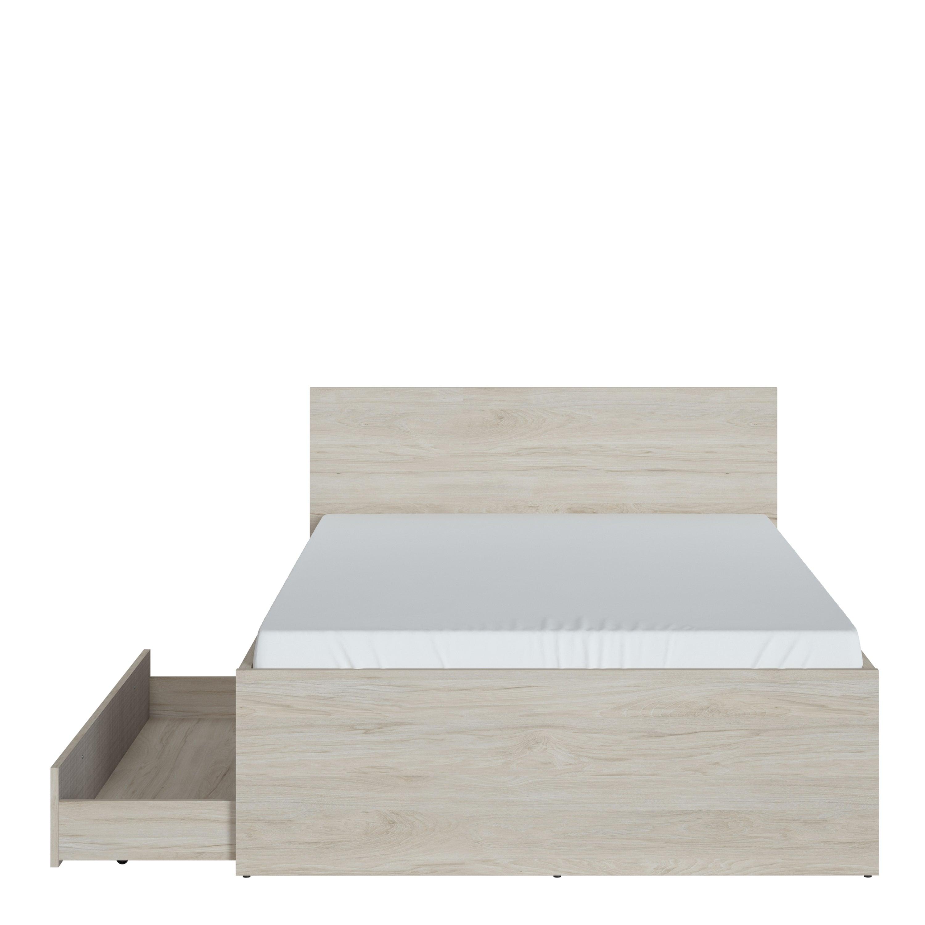 Denim Bed with 1 Drawer in Light Walnut & Grey Fabric Effect - YANDZ HOME