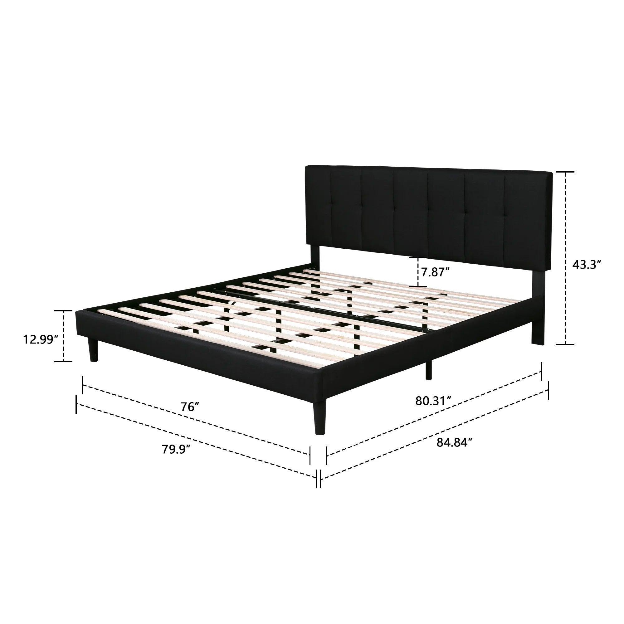 Watson Black Upholstered Platform Bed - YANDZ HOME