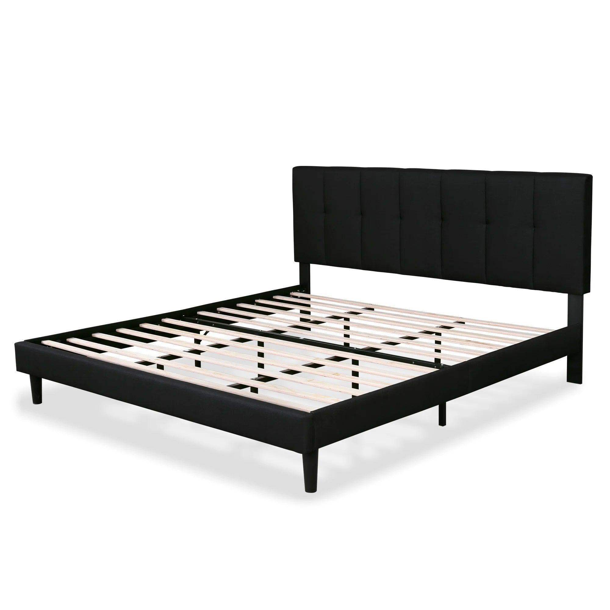 Watson Black Upholstered Platform Bed - YANDZ HOME