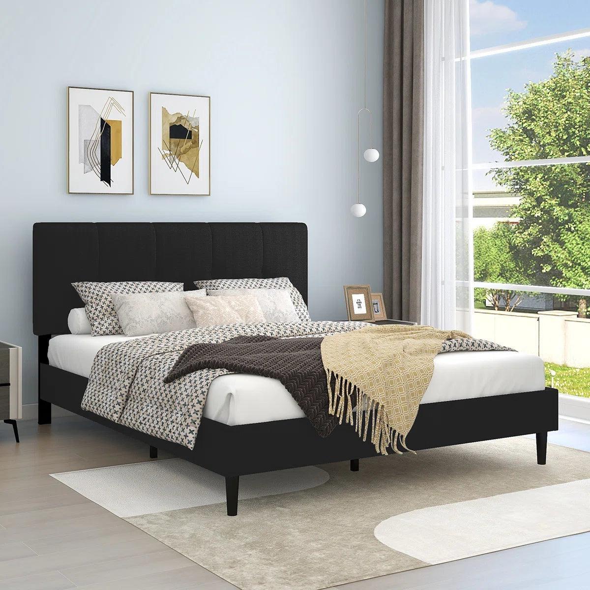 Watson Black Upholstered Platform Bed - YANDZ HOME