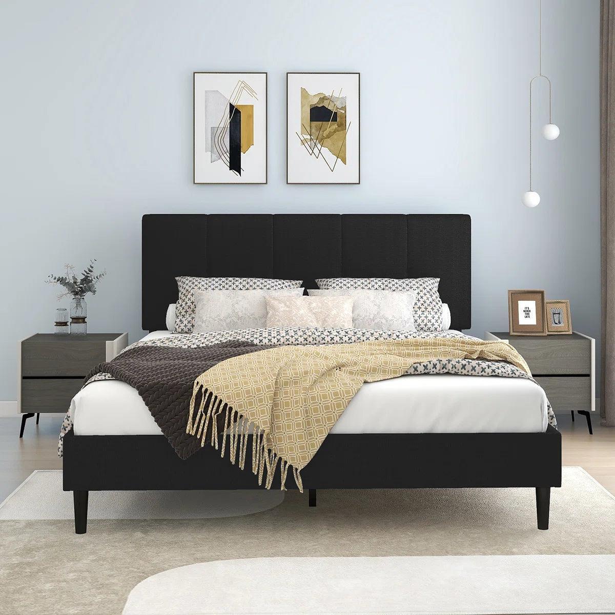 Watson Black Upholstered Platform Bed - YANDZ HOME