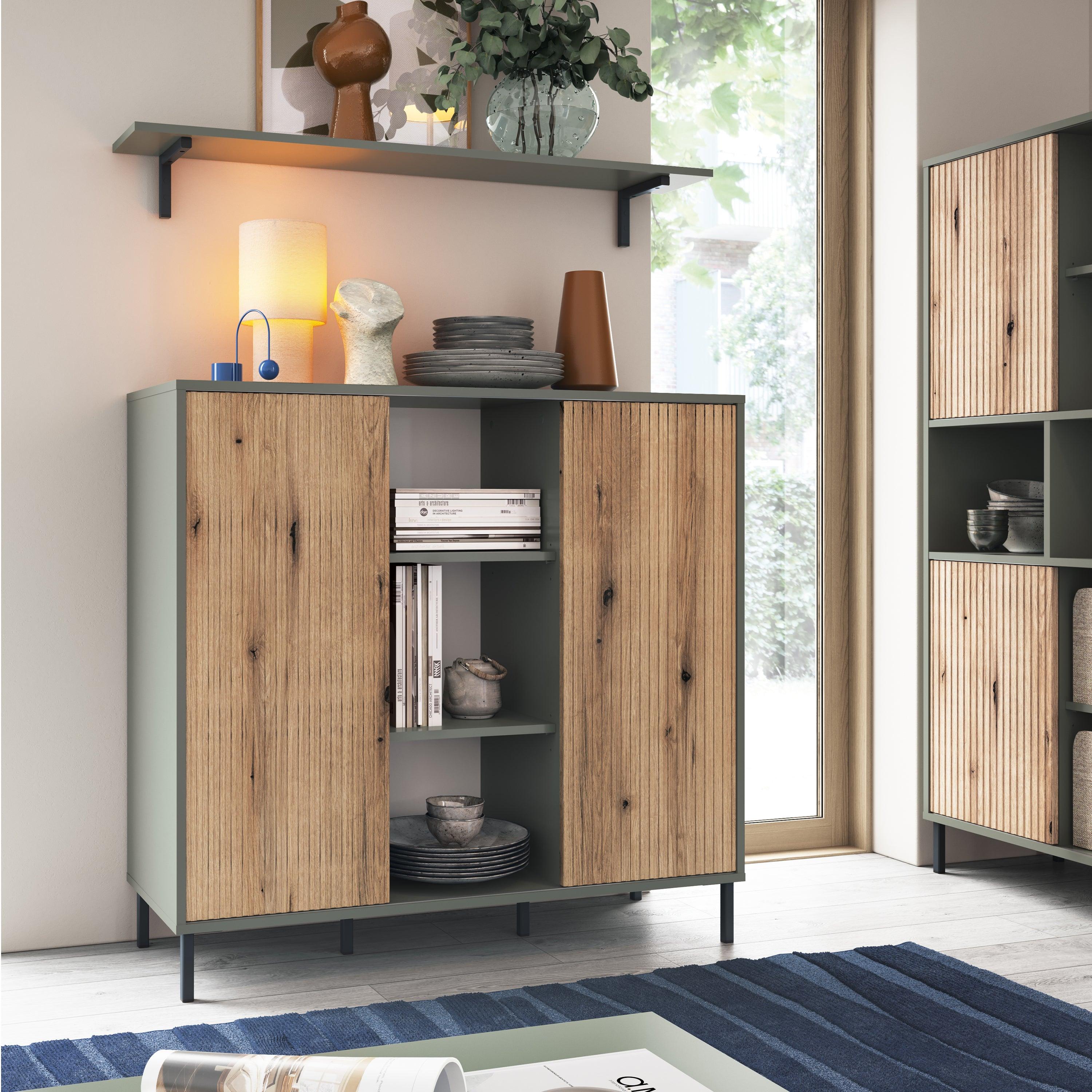 Darrow Sideboard 2 Door in Green/Oak - YANDZ HOME