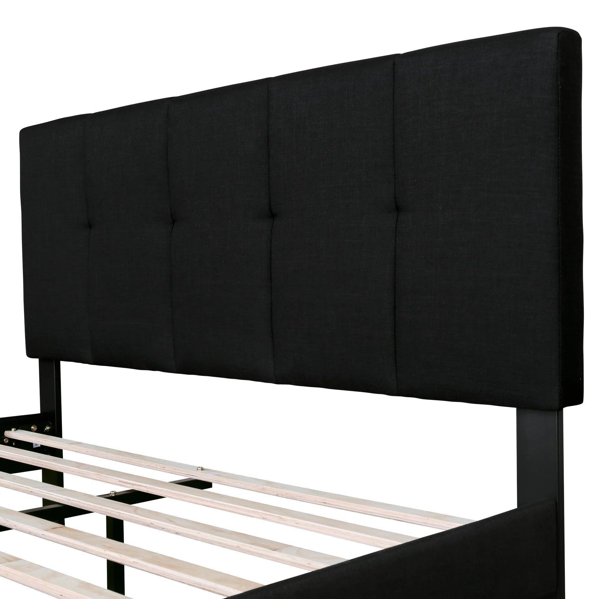 Watson Black Upholstered Platform Bed - YANDZ HOME