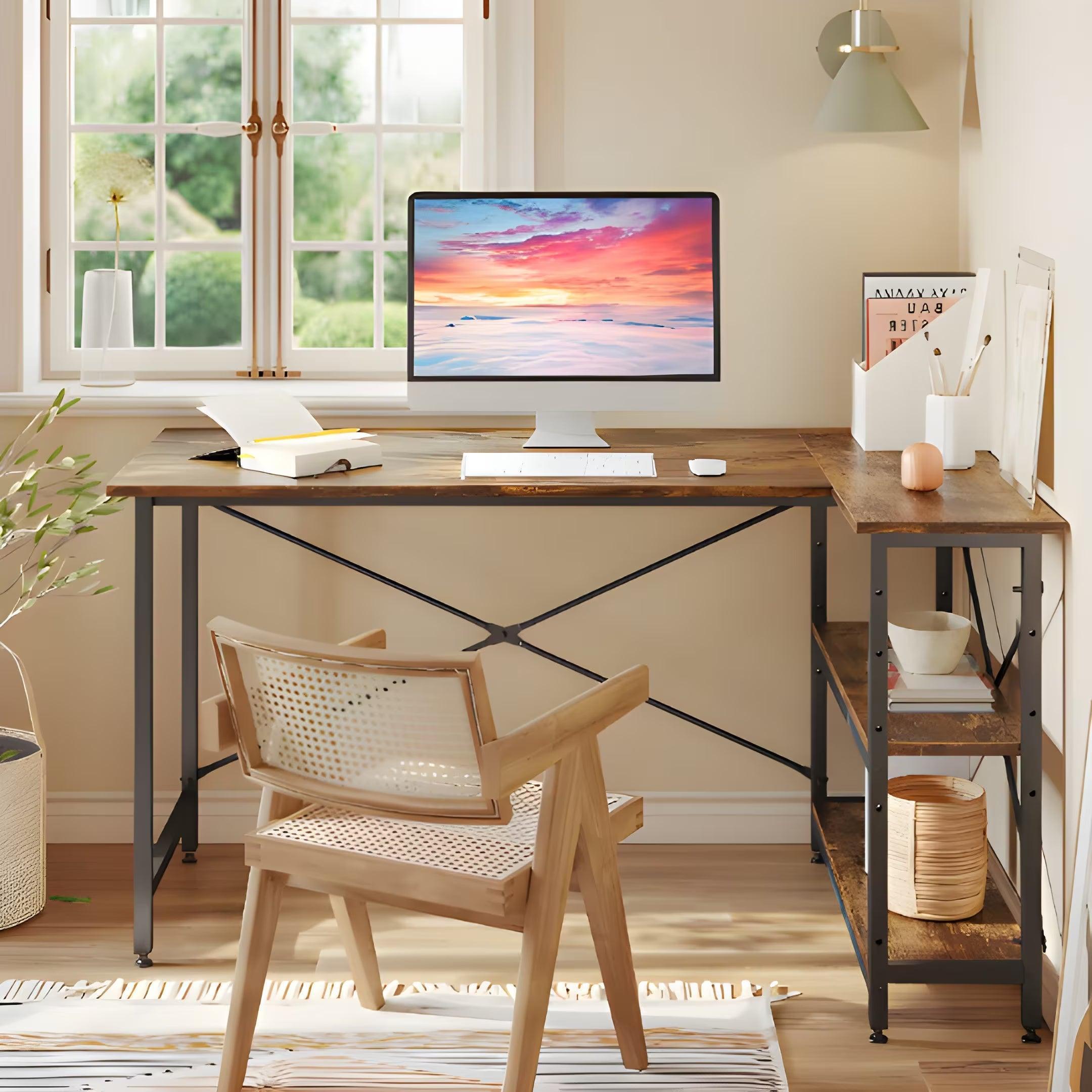 Yandz L-shaped desk with storage shelves - YANDZ HOME