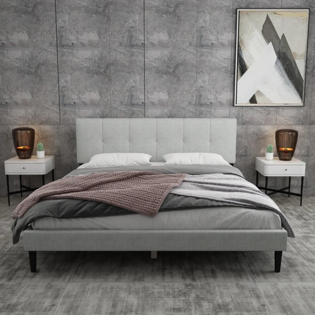Watson Light Gray Upholstered Platform Bed - YANDZ HOME