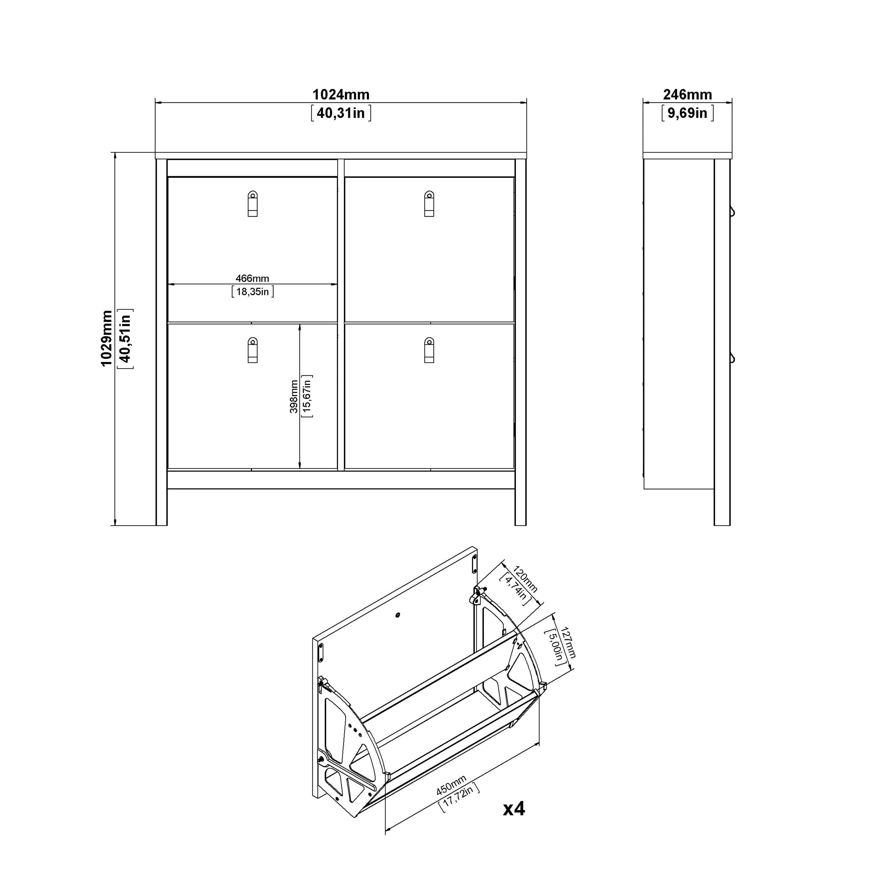 Marbella Shoe Cabinet with 4 Flip Down Doors - YANDZ HOME