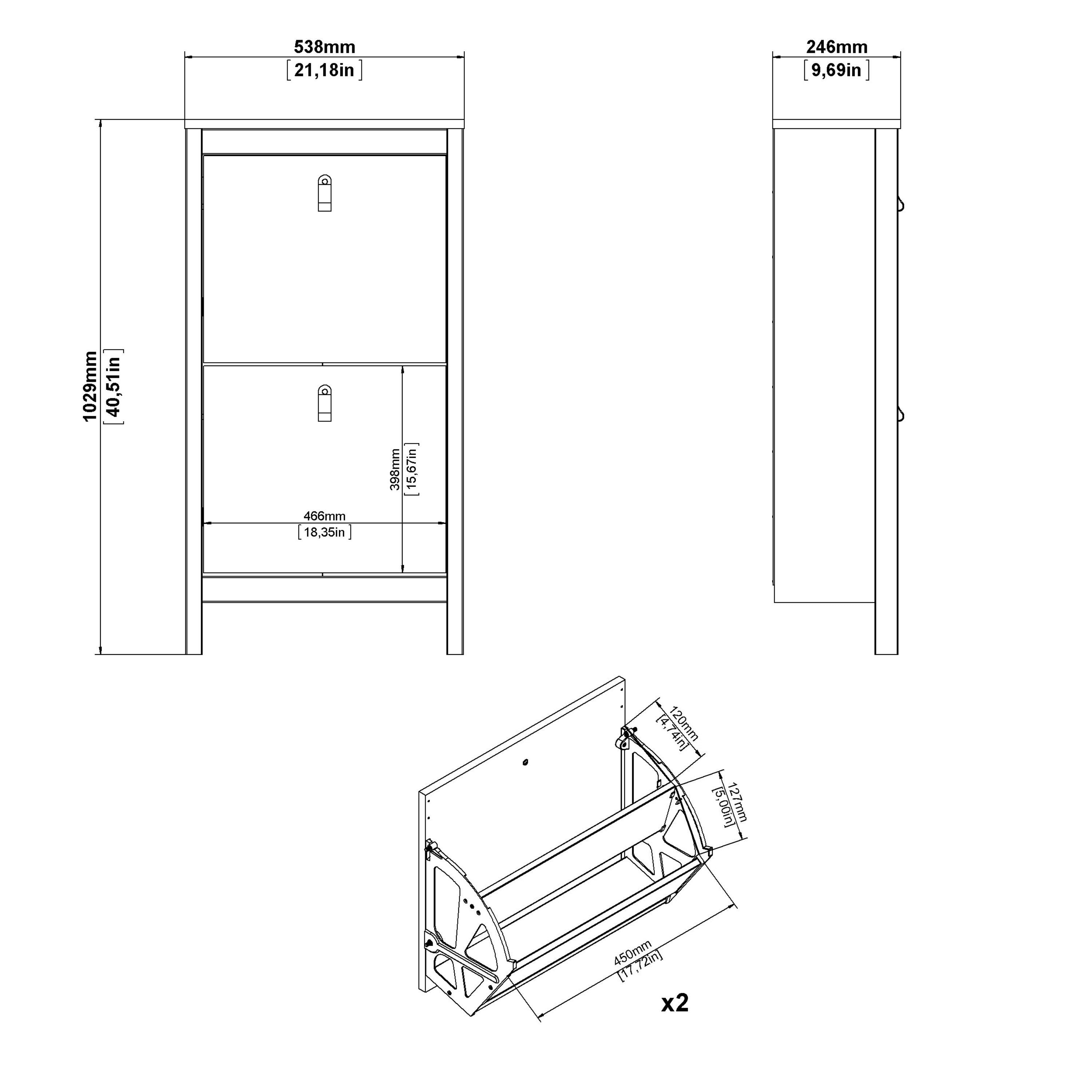 Marbella Shoe Cabinet with 2 Flip Down Doors - YANDZ HOME