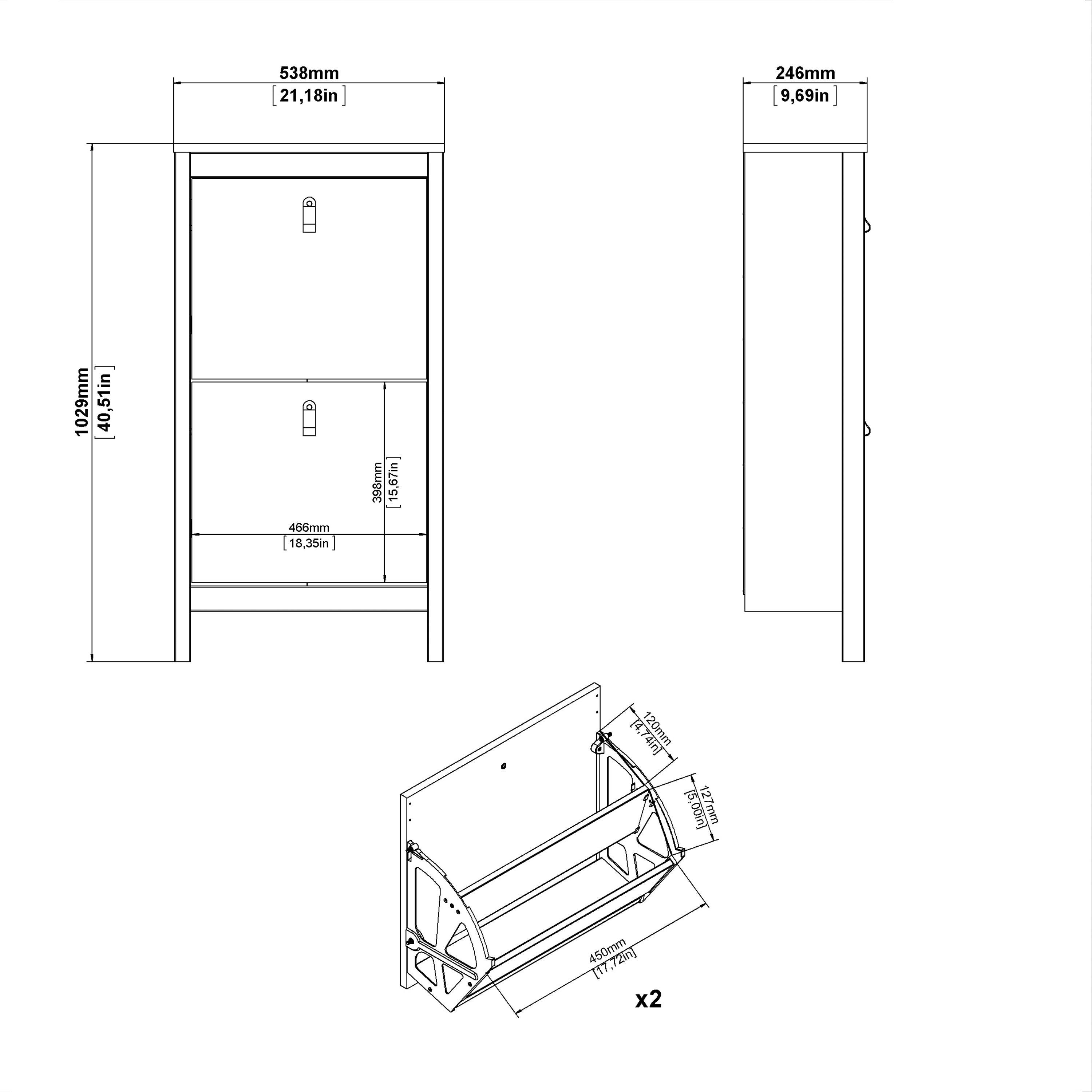 Marbella Shoe Cabinet with 2 Flip Down Doors - YANDZ HOME