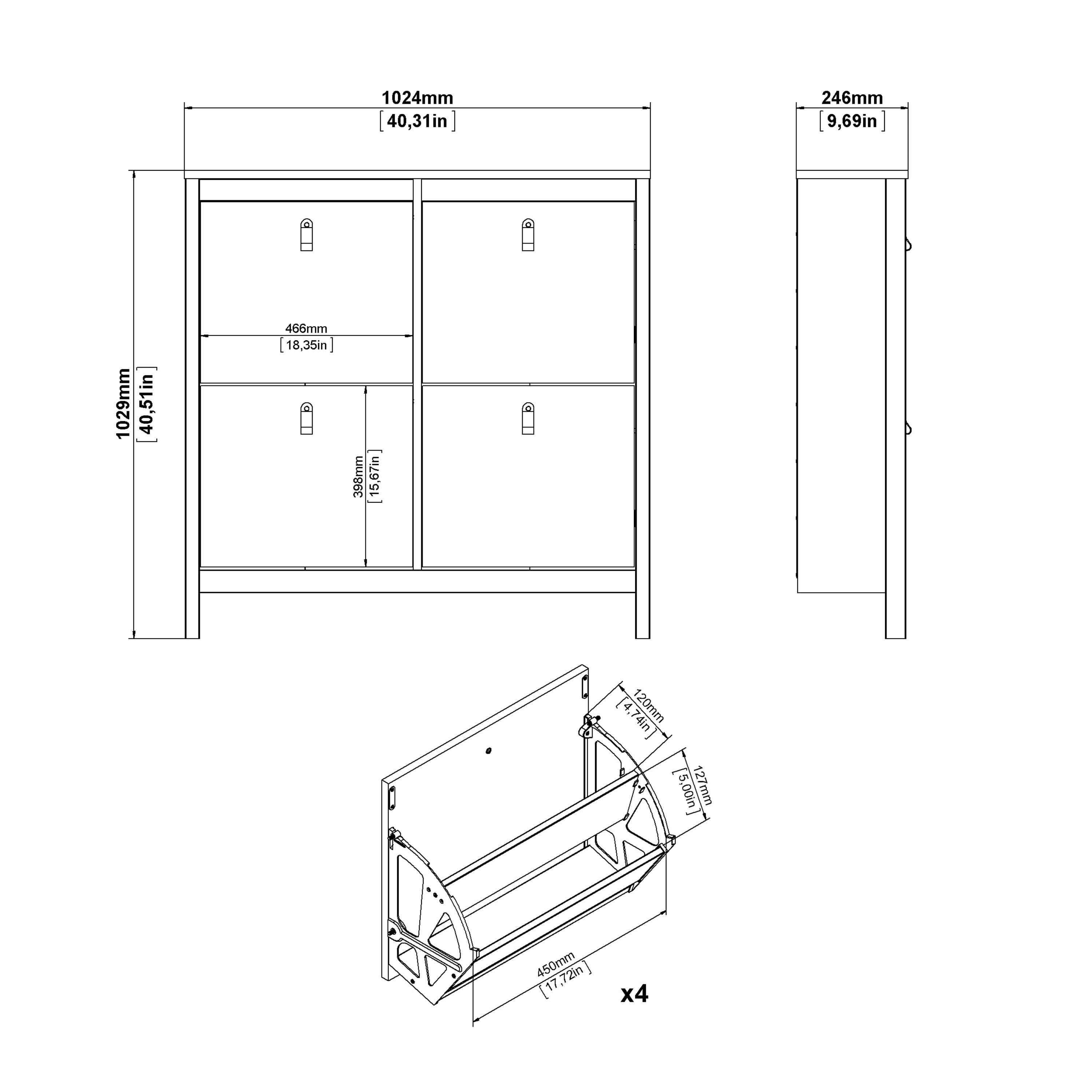 Madrid Shoe Cabinet with 4 Flip Down Doors - YANDZ HOME
