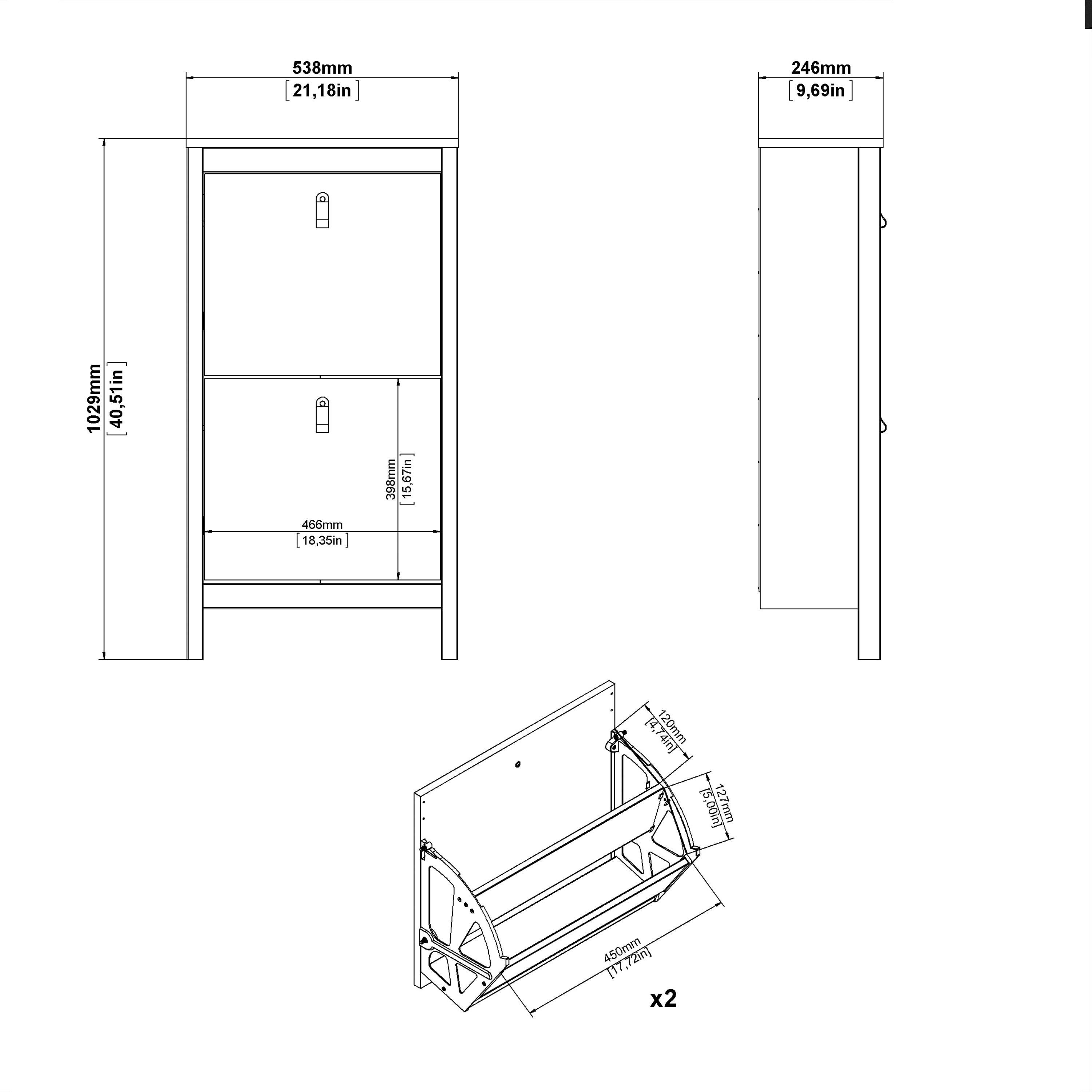 Sevilla Shoe Cabinet with 2 Flip Down Doors - YANDZ HOME
