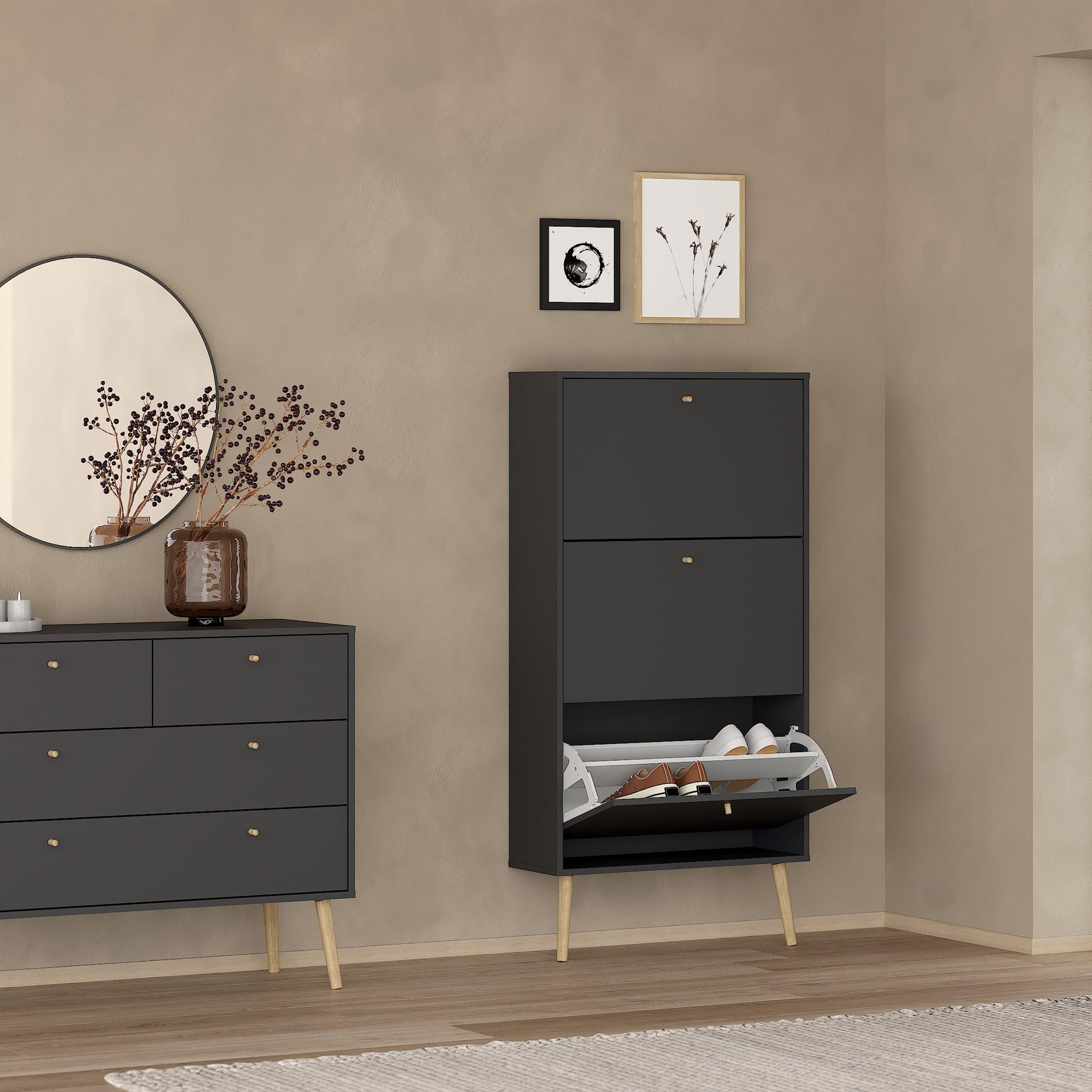 Cambry Shoe Cabinet with 3 Flip Down Doors - YANDZ HOME