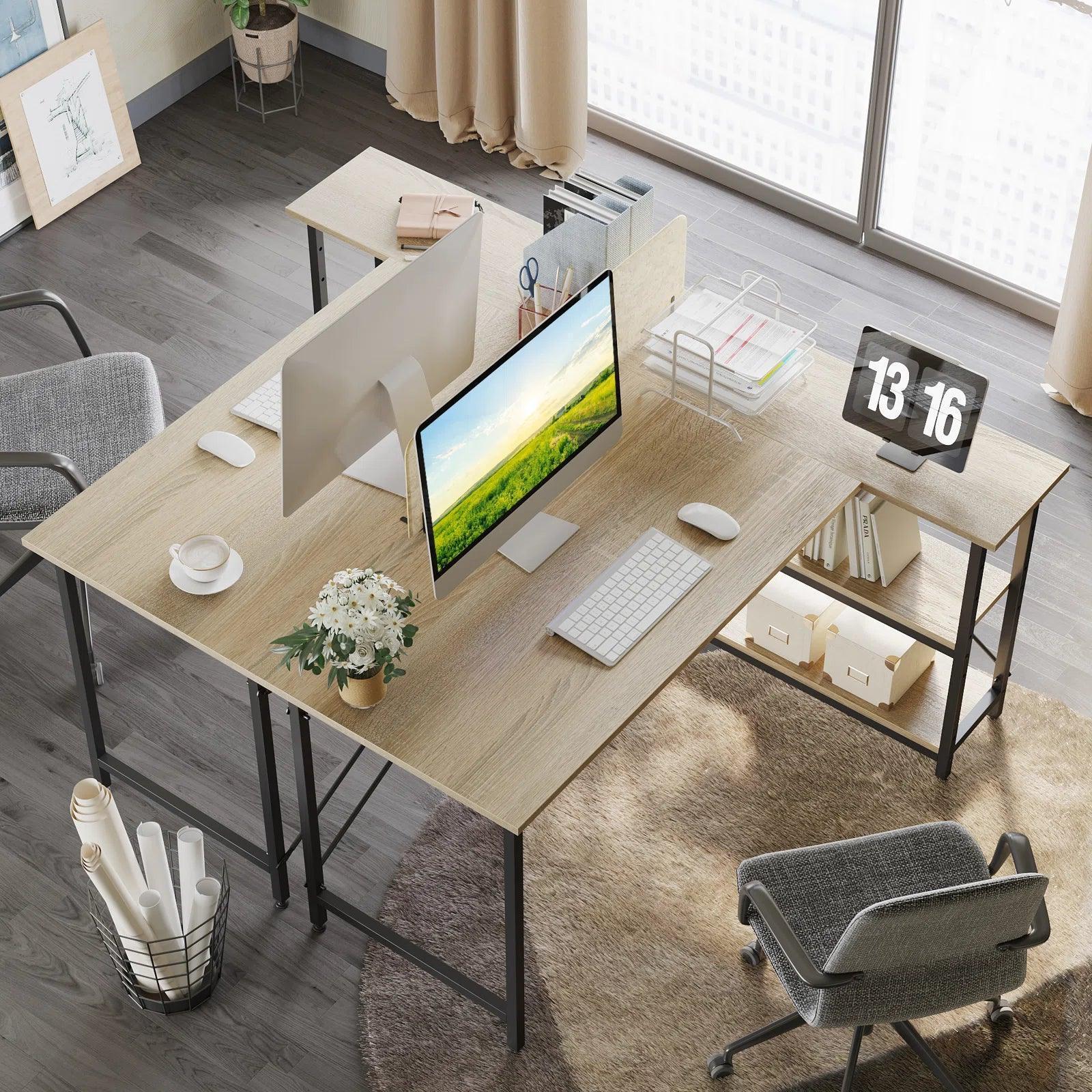 Yandz L-shaped desk with storage shelves - YANDZ HOME