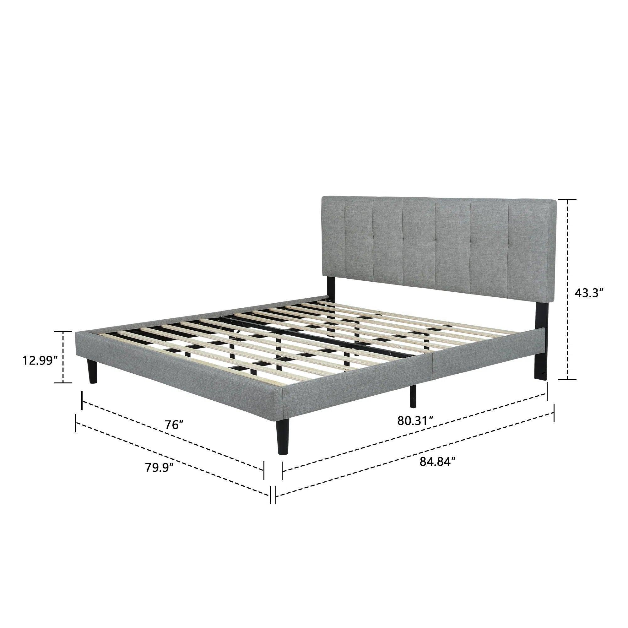 Watson Light Gray Upholstered Platform Bed - YANDZ HOME
