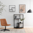 Lina Asymmetrical Bookcase – Black Metal with 3 Shelves - YANDZ HOME