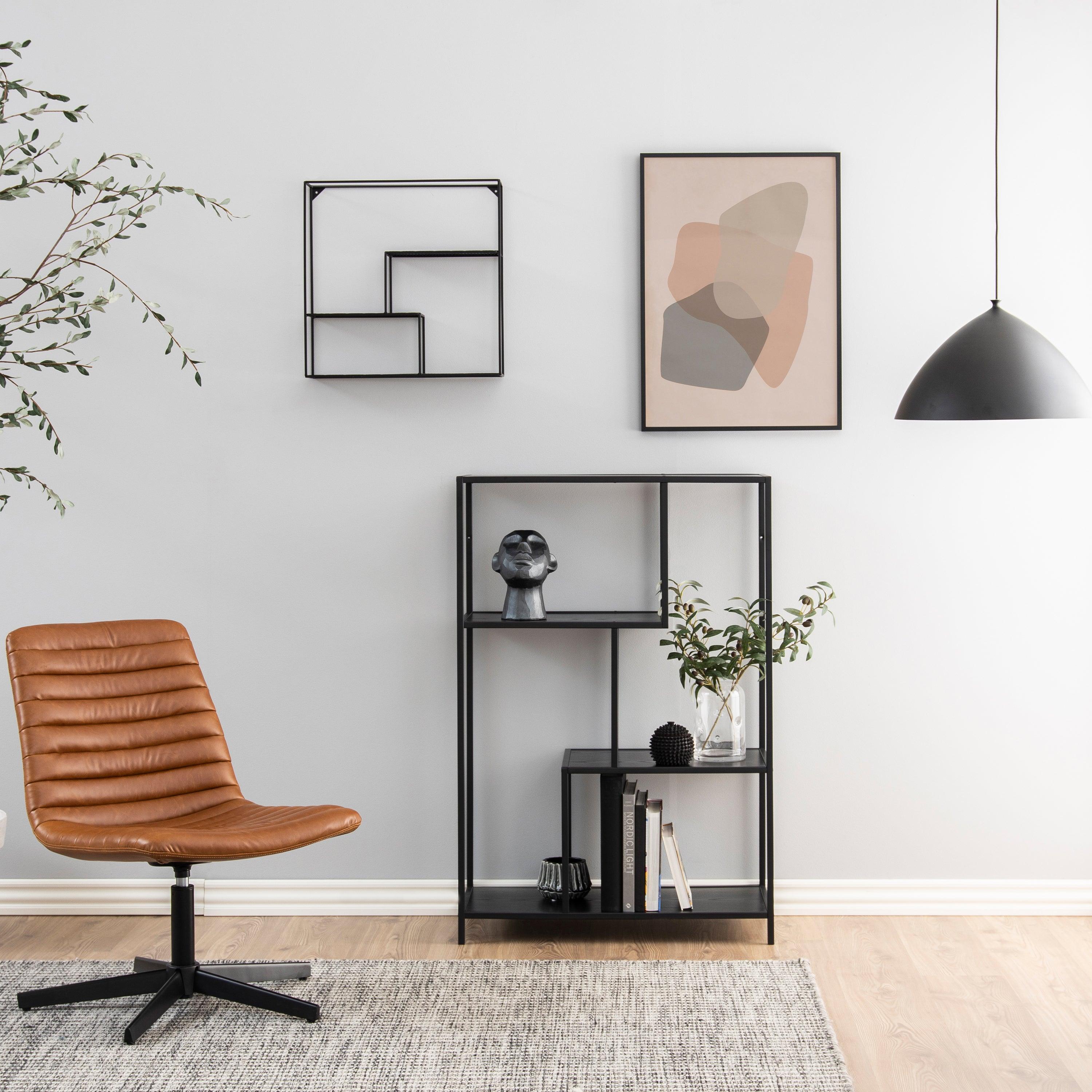 Lina Asymmetrical Bookcase – Black Metal with 3 Shelves - YANDZ HOME