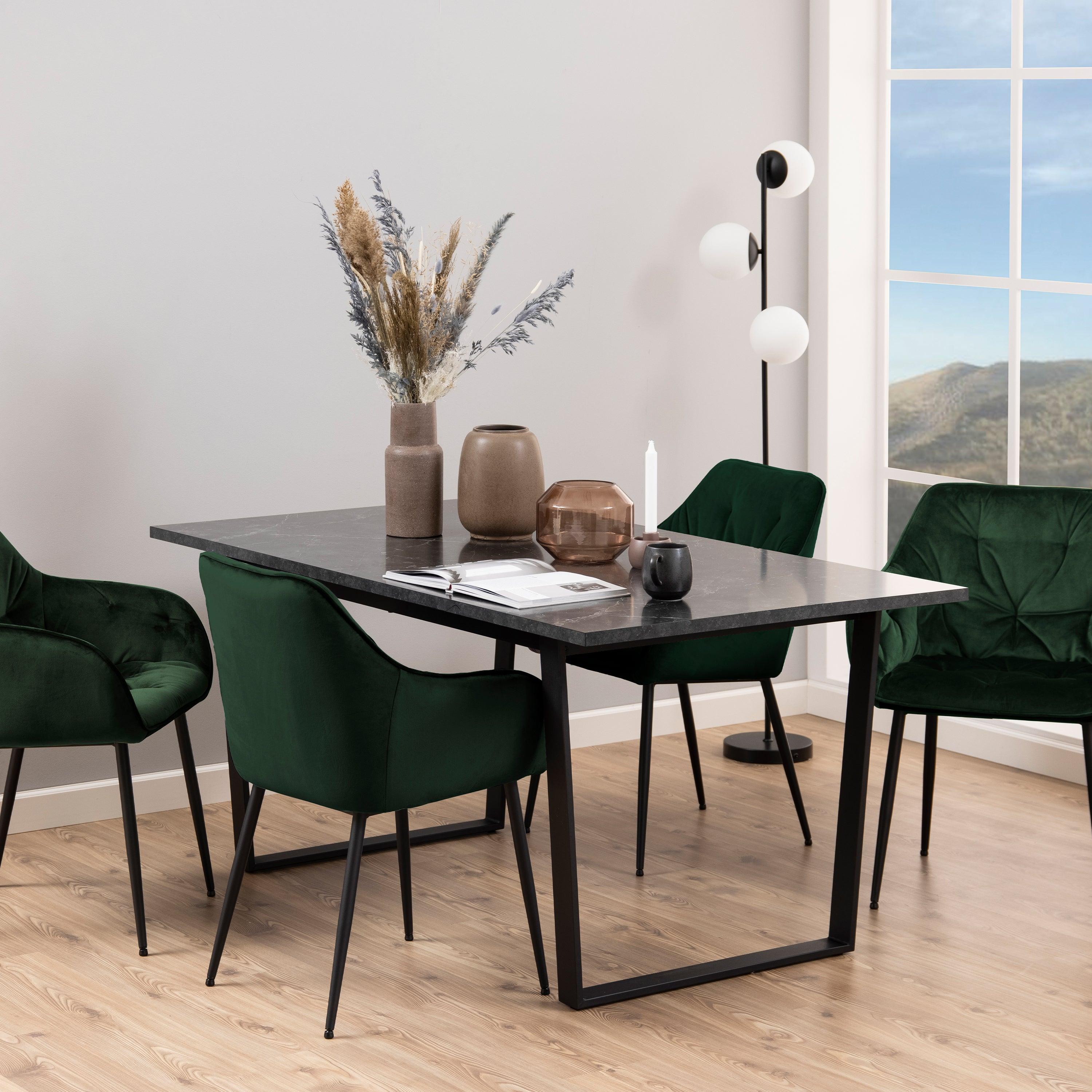 Amara Dining Table with Black Marble Effect Top and Black Legs - YANDZ HOME
