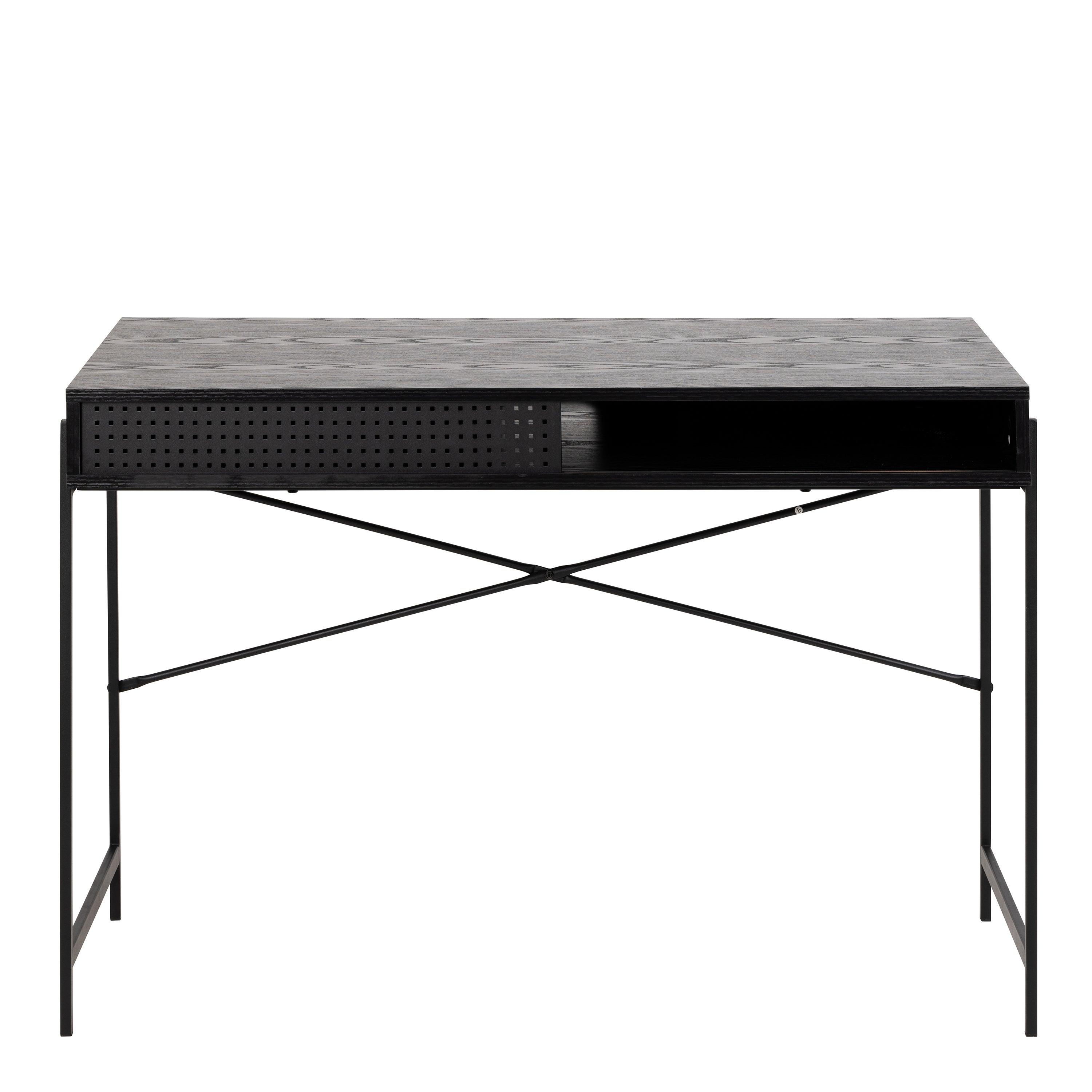 Ansel Office Desk with Sliding Door – Black Ash & Wild Oak Finishes - YANDZ HOME