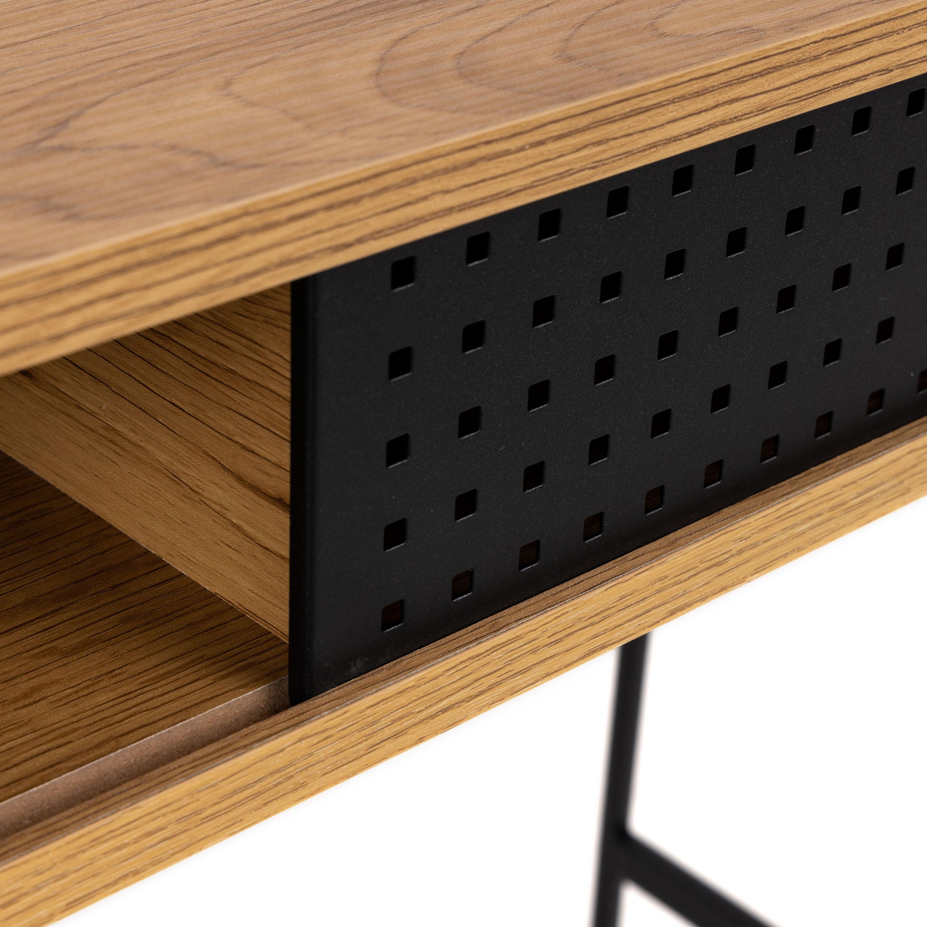 Ansel Office Desk with Sliding Door – Black Ash & Wild Oak Finishes - YANDZ HOME