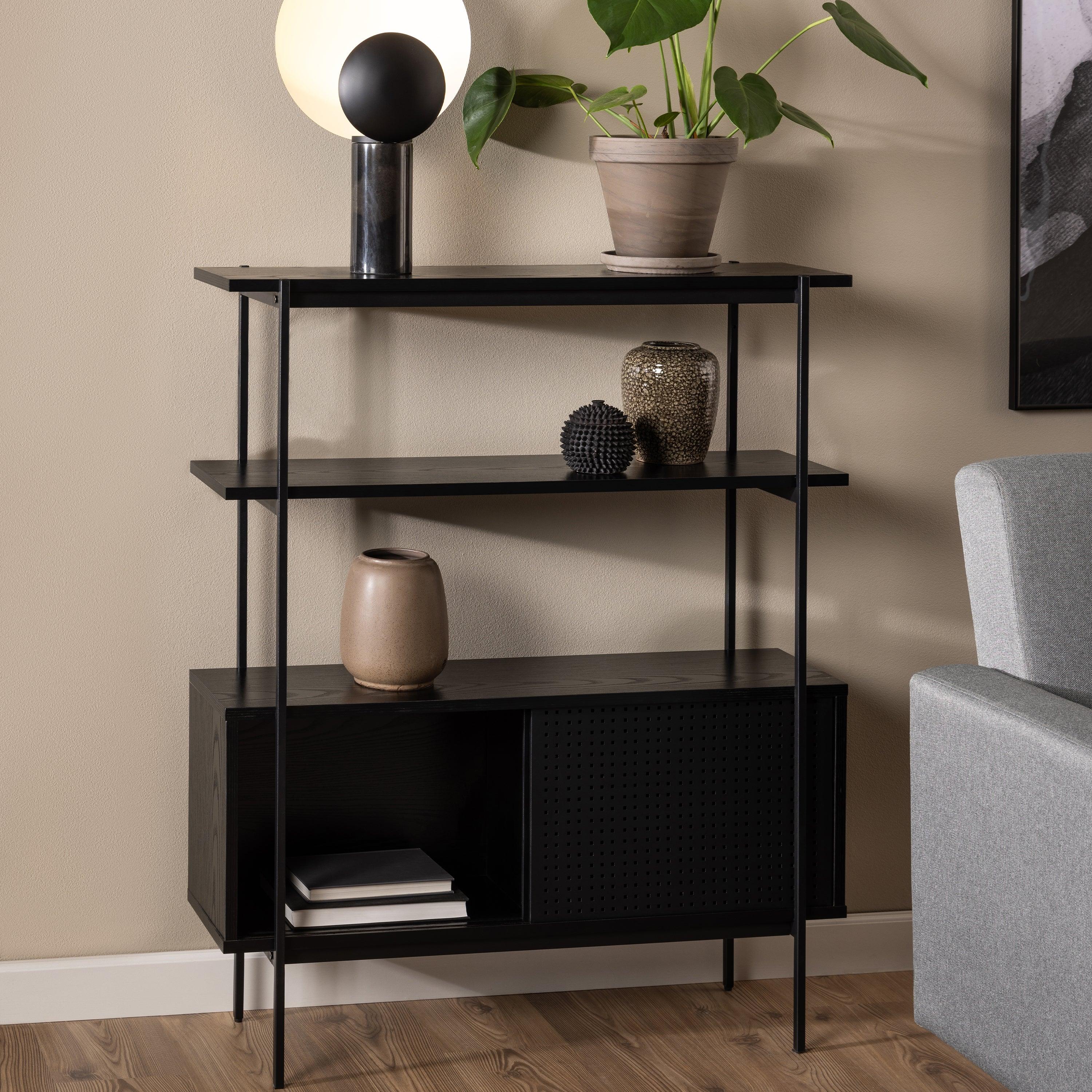 Ansel Small Bookcase with 2 Sliding Doors - YANDZ HOME