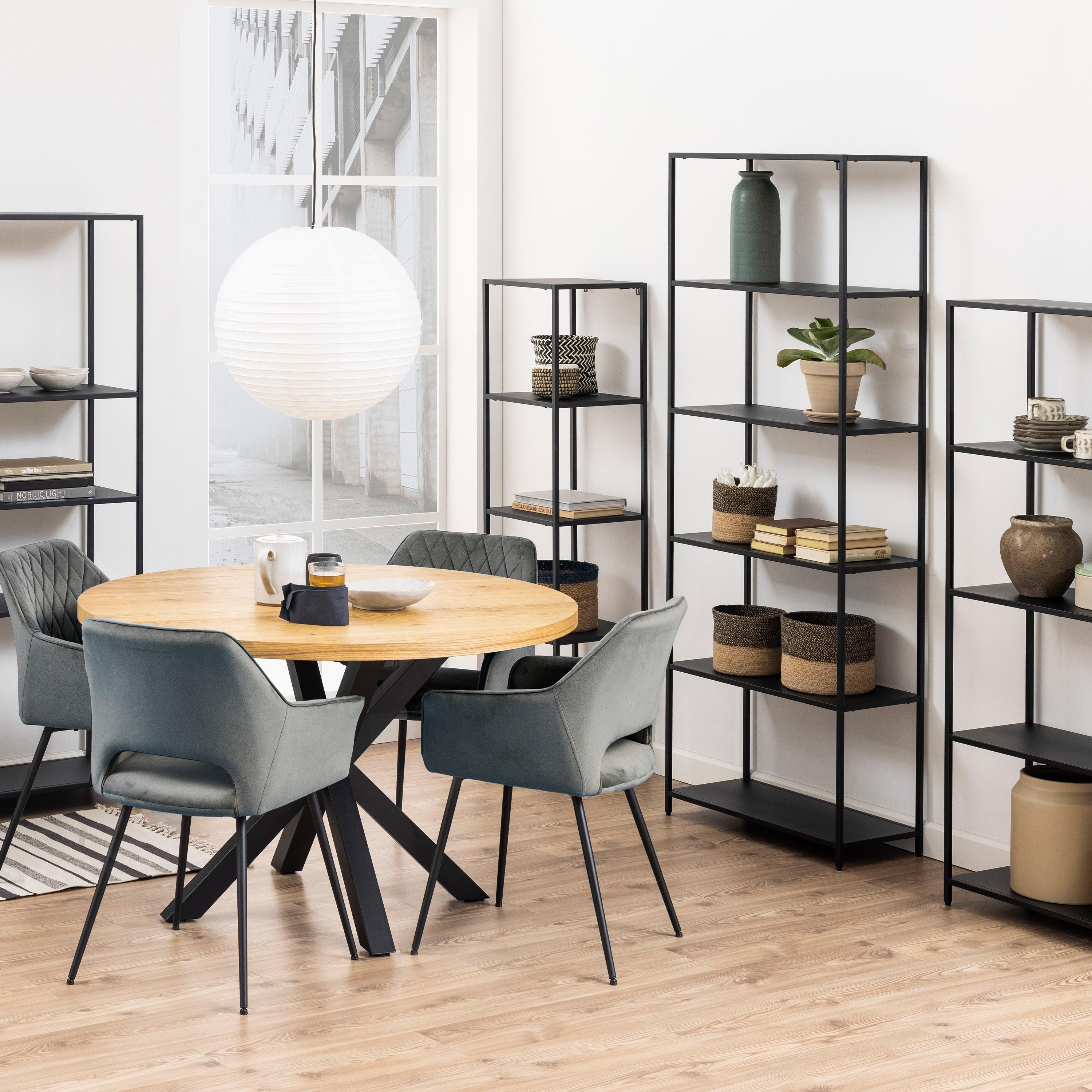Sophia Tall Bookcase with 5 Shelves in Matt Black - YANDZ HOME