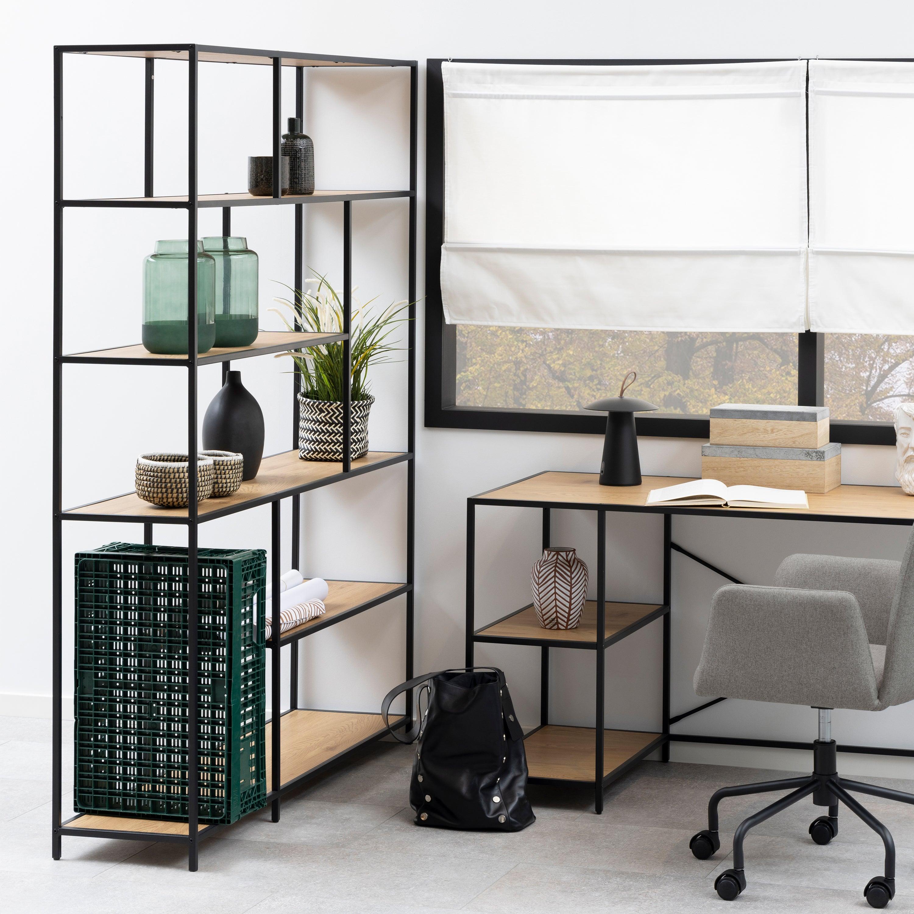 Elara Bookcase with 5 Shelves in Black and Oak - YANDZ HOME