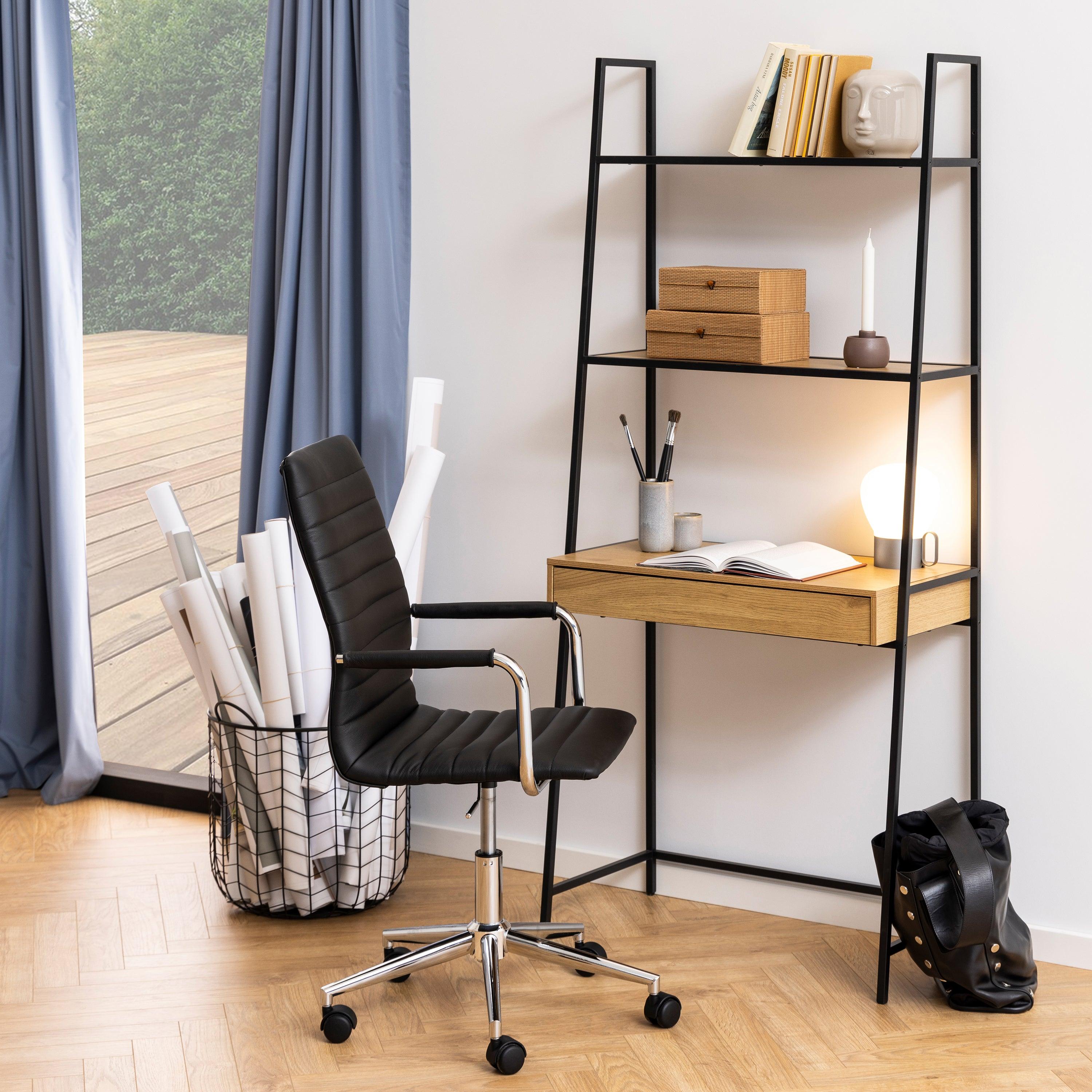 Selina Bookcase with 1 Drawer – Black Metal & Oak - YANDZ HOME
