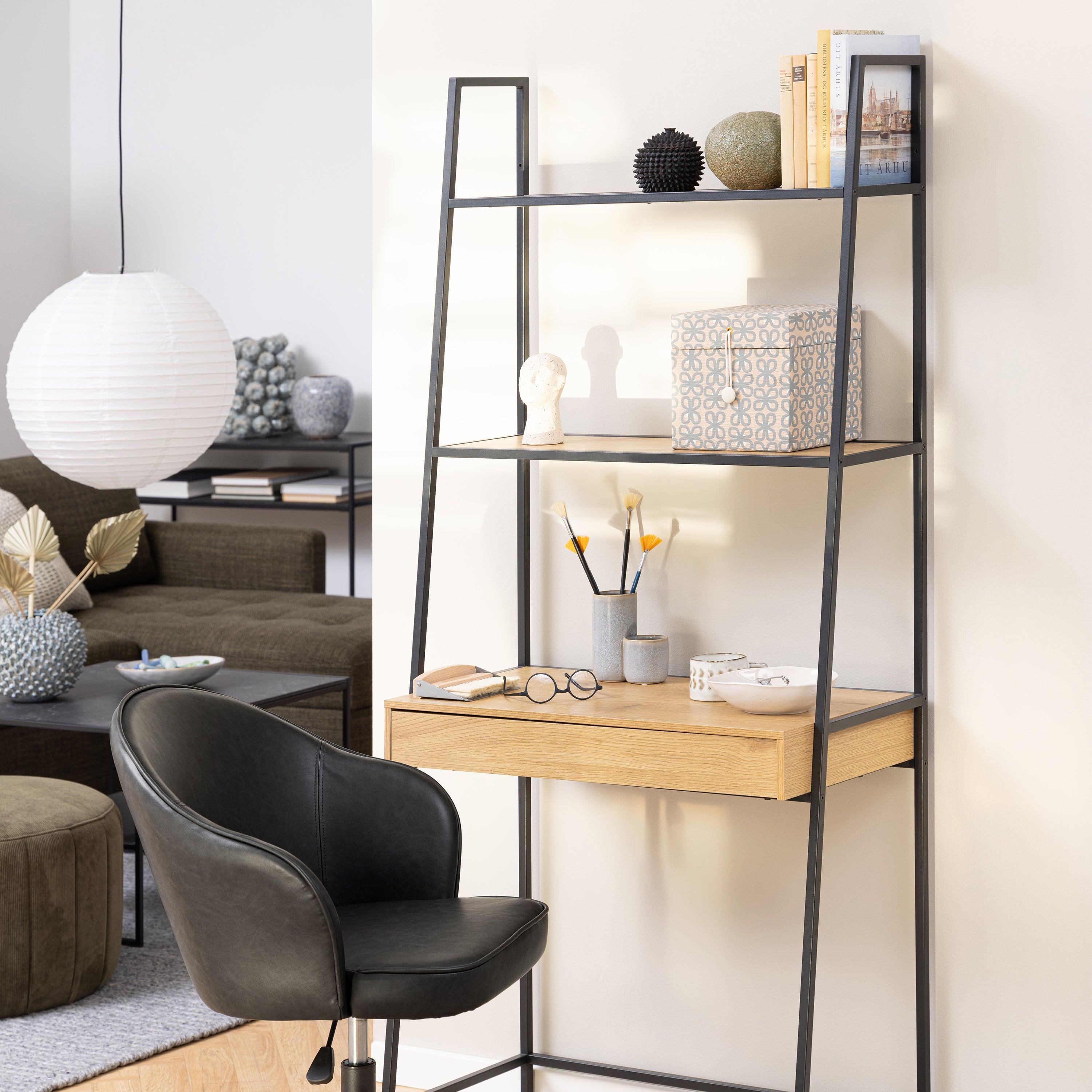 Selina Bookcase with 1 Drawer – Black Metal & Oak - YANDZ HOME